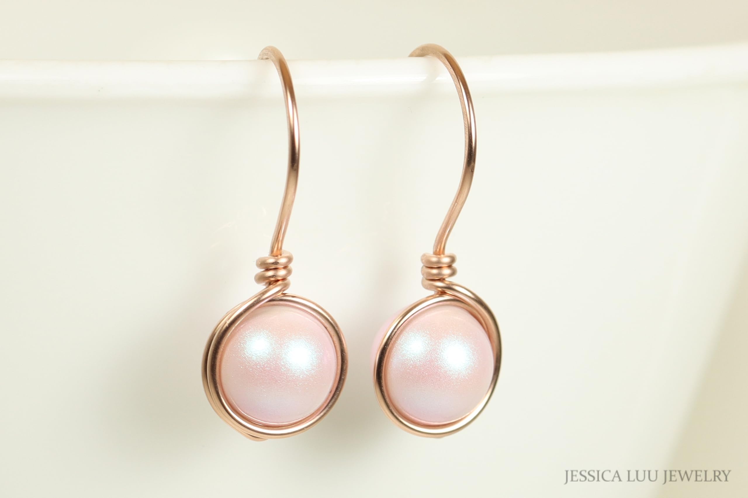 Handmade Rose Gold Iridescent Light Pink Pearl Earrings - Elegant Dangle Earrings for Women, Perfect for Weddings, Parties & Special Occasions