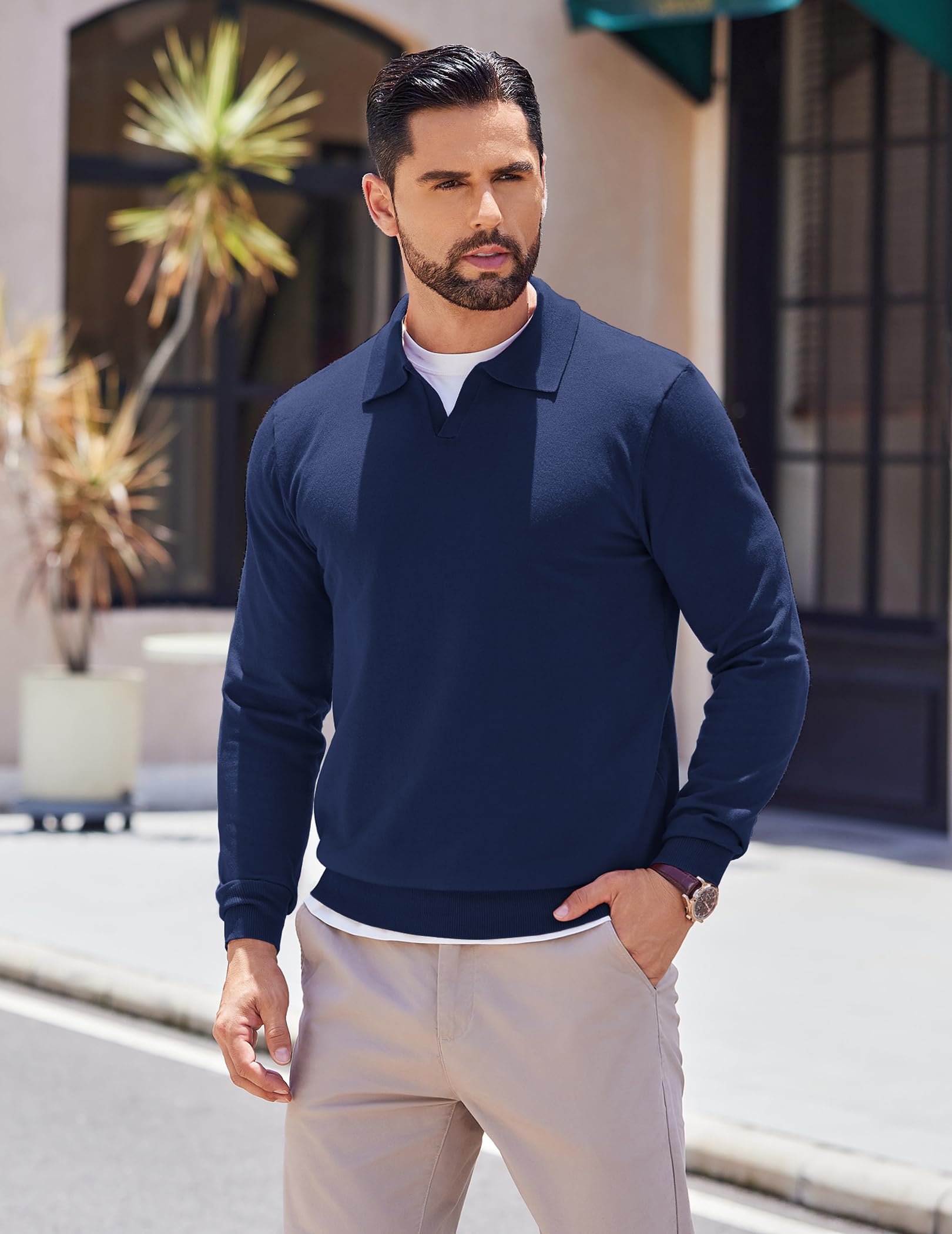 COOFANDY Men's Lightweight Ribbed Knit Polo Sweater - Long Sleeve Pullover Shirt for Casual & Business Wear | Perfect for Office, Date Night & Fall Layering