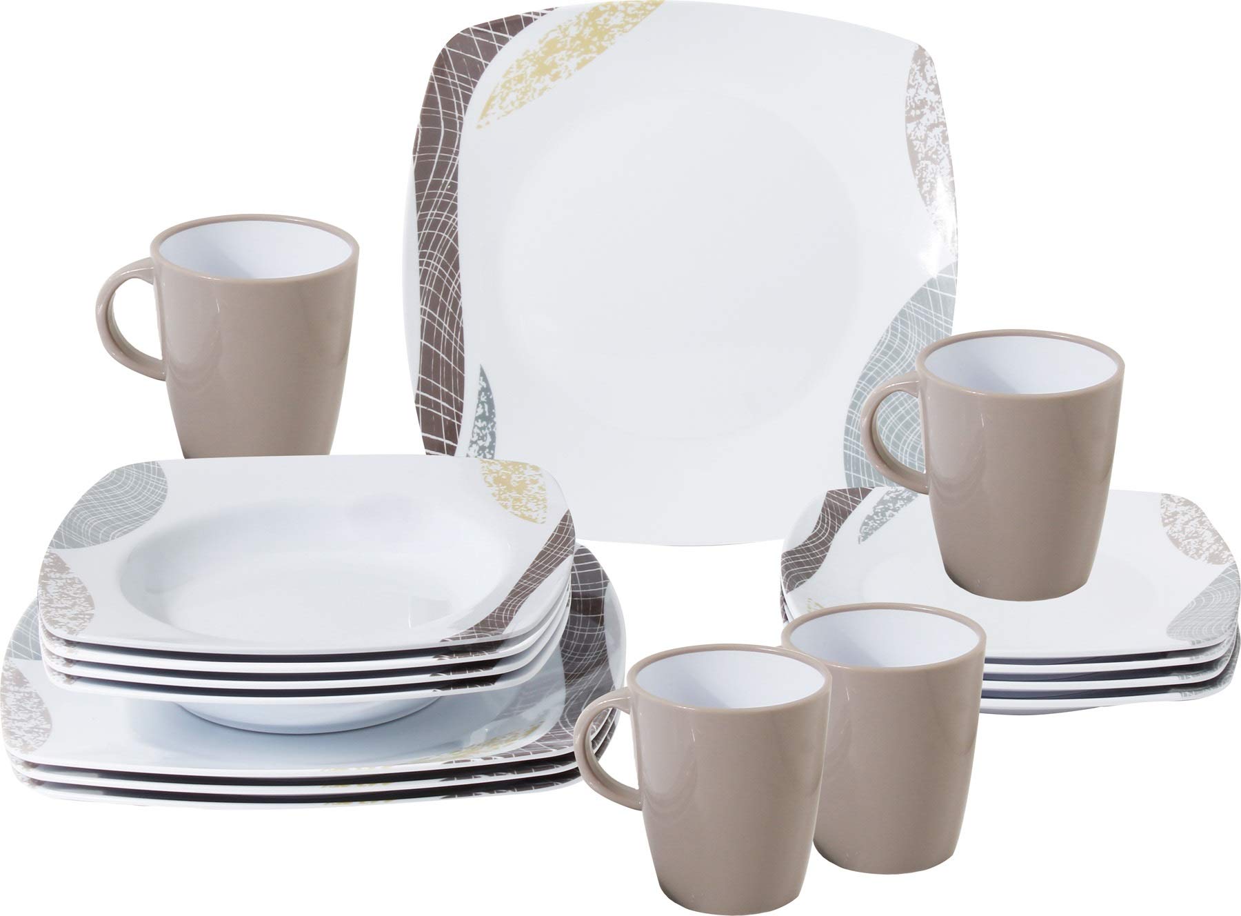 **BRUNNER 16-Piece Camping Dinnerware Set for 4 People – High-Quality Melamine Khadi Set – Non-Slip & Durable – Perfect for Outdoor Picnics, RV Trips & Backpacking**
