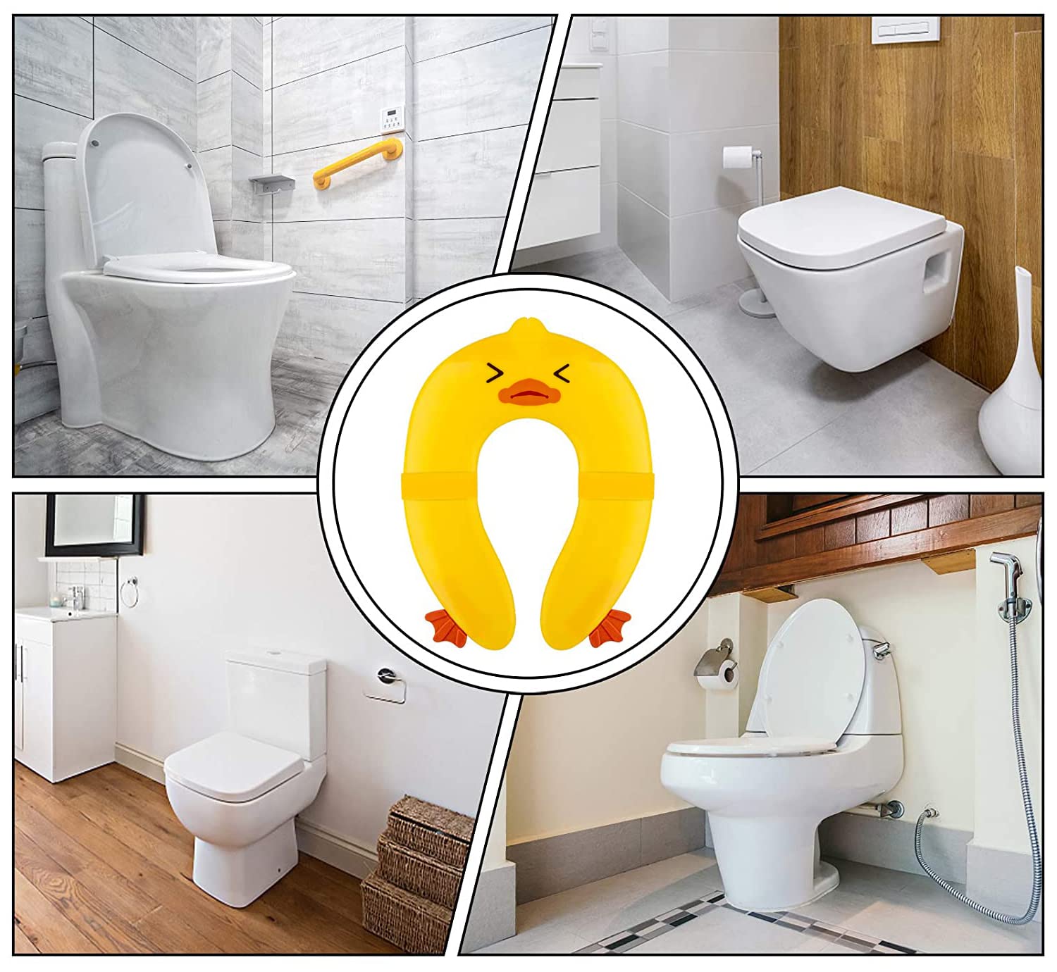 Portable Folding Non-Slip Silicone Toilet Training Seat Cover for Kids - Travel Potty Seat with Carry Bag (Yellow Duck Design) | Perfect for Toddlers, Home & Travel Use