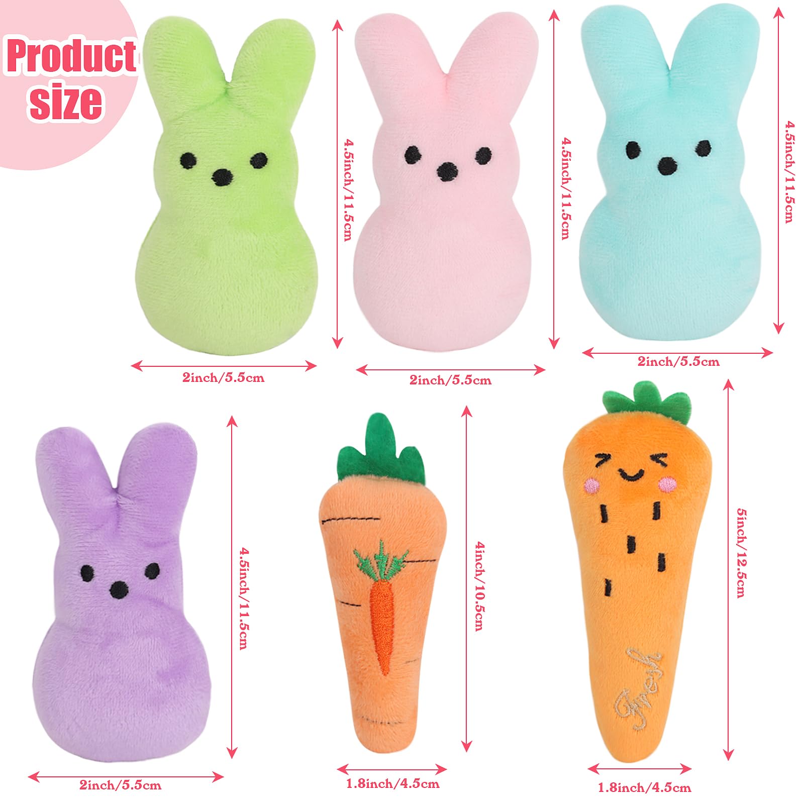FOIMAS 6pcs Bunny Carrot Catnip Toys - Plush Chew Toys for Kittens, Easter Cat Gifts, Stress Relief for Cats - Perfect for Playtime, Teething & Holiday Presents