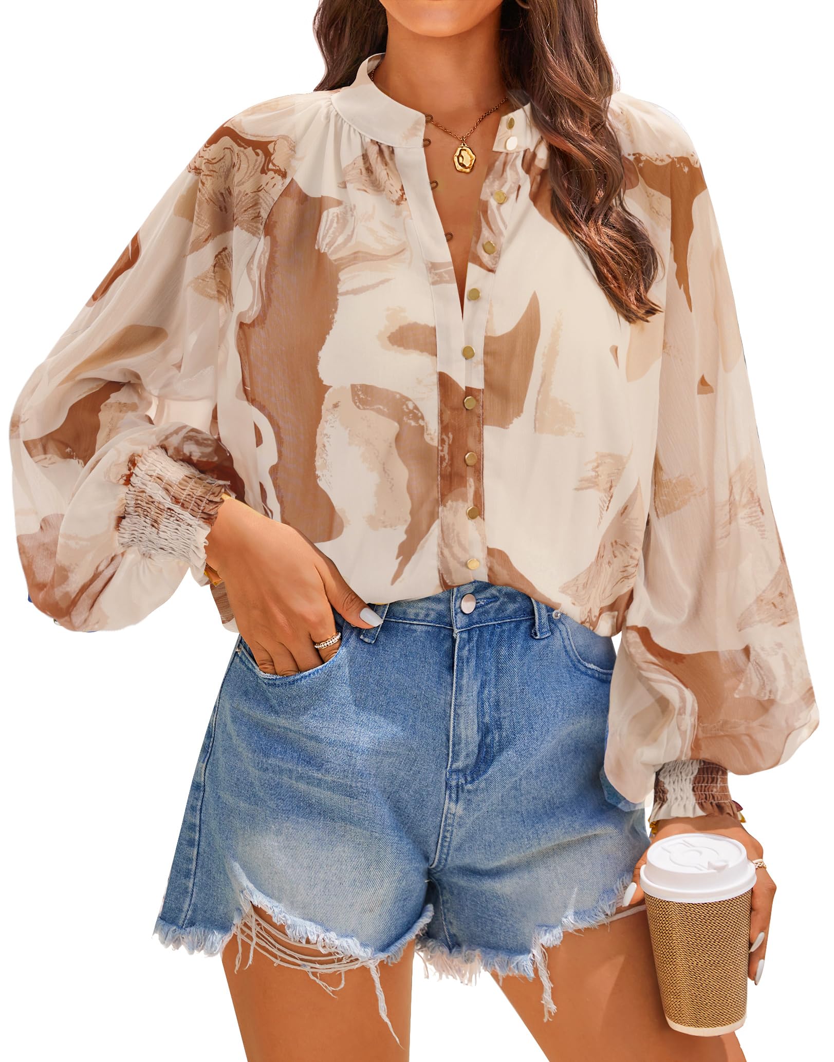 ZESICA Women's Floral Print Blouse - Long Sleeve Button Down Shirt, Oversized Boho Tops for Fall 2025 | Casual Workwear & Autumn Layering Essential