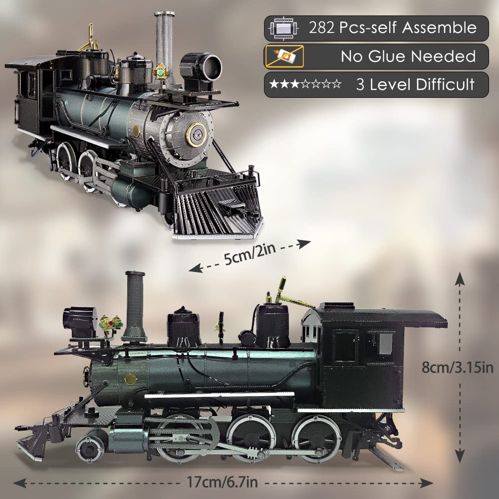 Piececool 3D Metal Puzzle for Adults - Mogul Steam Engine Model Kit | Challenging DIY Building Kit for Hobbyists | Perfect Birthday & Christmas Gift for Engineers & Collectors | Great for Home Decoration, Office Display & STEM Education