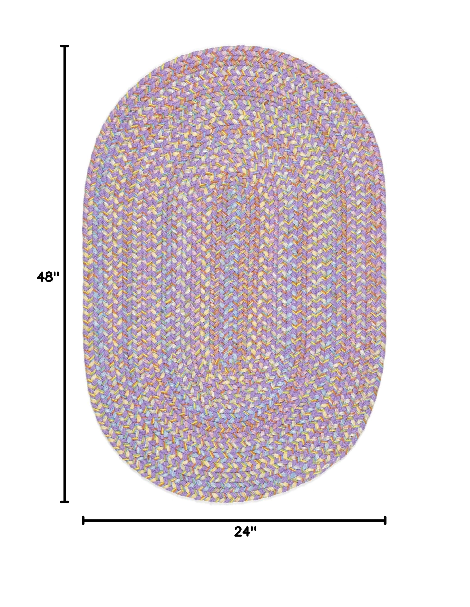 Braided Kids Area Rug - Washable Oval Rug for Nursery, Playroom & Classroom - Non-Slip Floor Mat (2'x4', Violet Multi) - Made in USA | Perfect for Toddler Play Areas, Daycare Centers & Home Decor