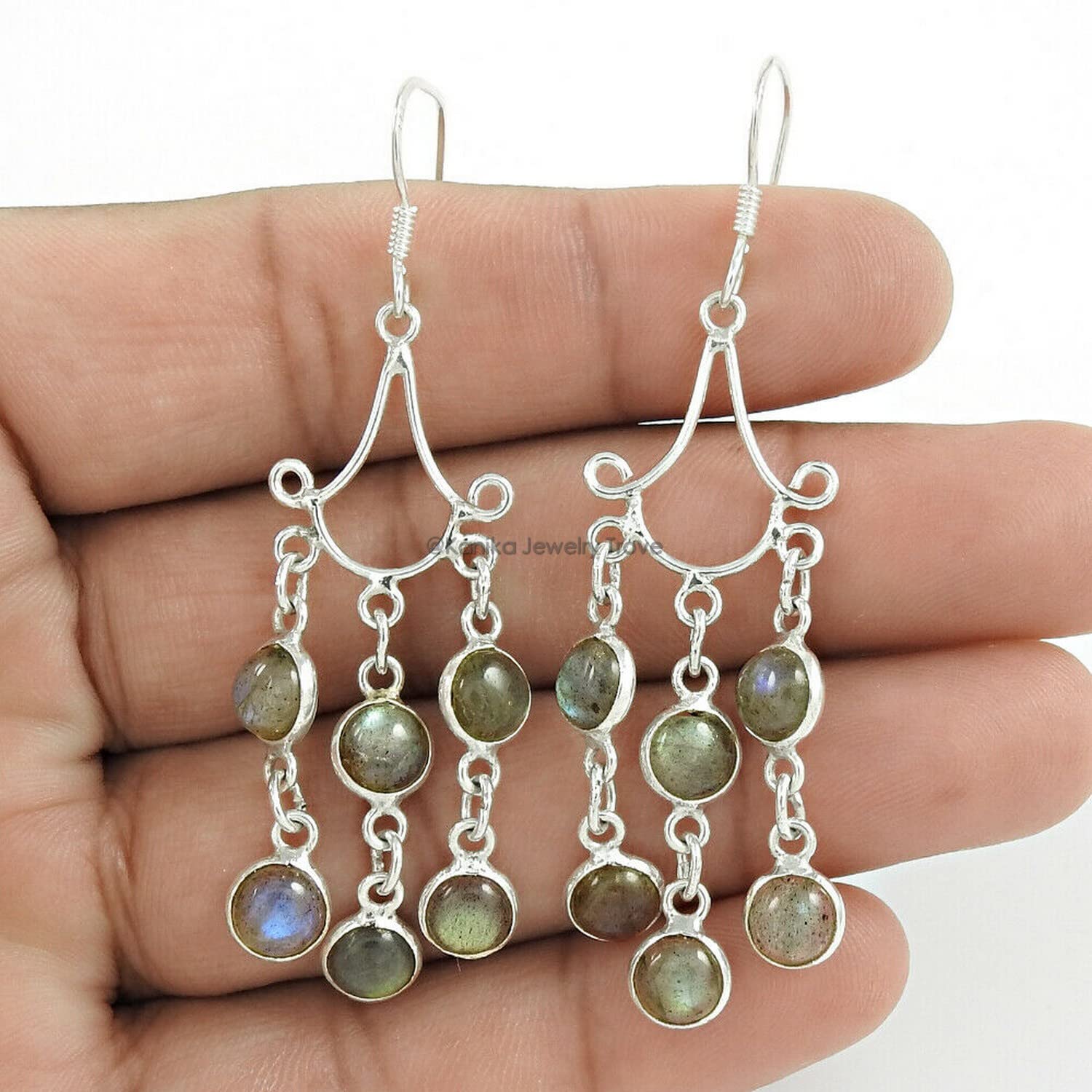 925 Sterling Silver Handmade Dangle Hook Earrings with Natural Labradorite Gemstone - Elegant Women's Jewelry for Party, Wedding & Everyday Wear