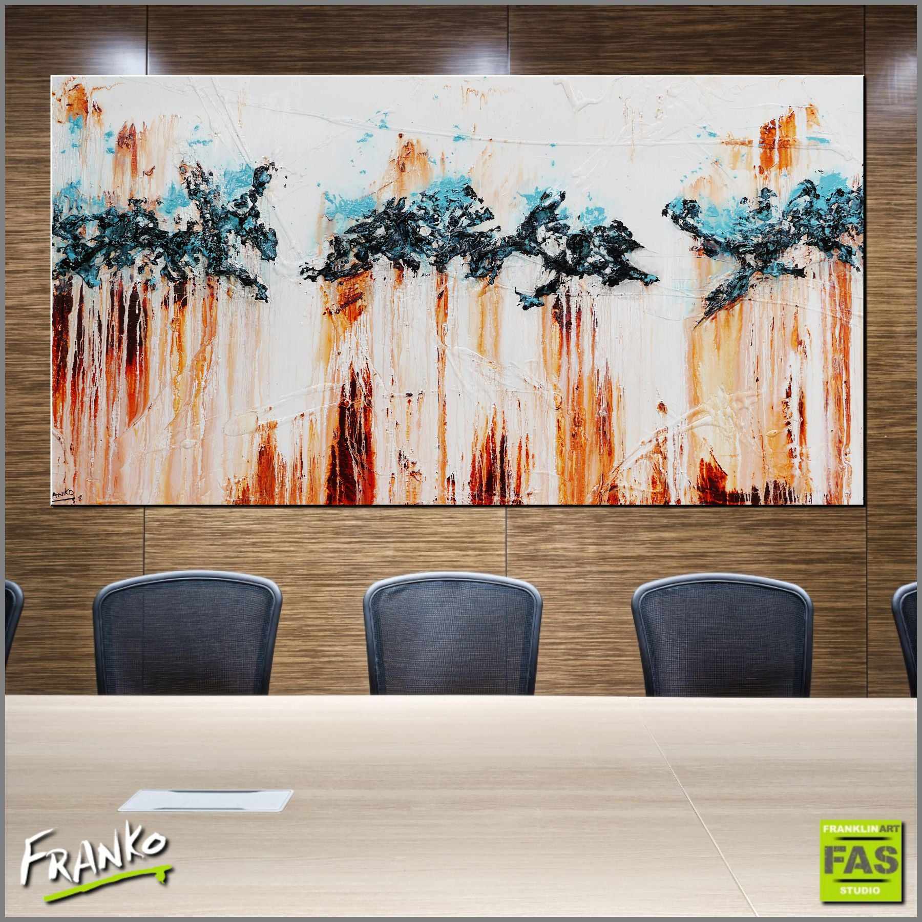 Abstract Brown White Teal Wall Art Canvas Painting - Modern Home Decor for Living Room, Bedroom & Office