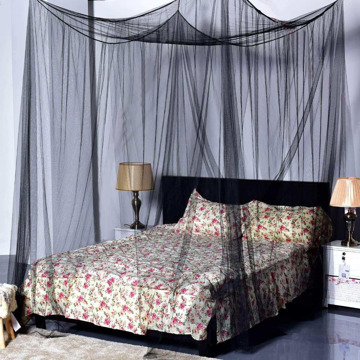 AIFUSI King Size 4 Corner Bed Canopy Mosquito Net for Single Bed - Fits All Cribs & Adult Beds, White - Perfect for Bedroom, Garden, and Camping Use
