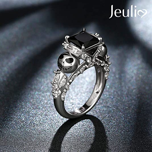 Romantic Soul Skull Princess Cut Sterling Silver Ring for Women - Elegant Jewelry Gift for Wife, Girlfriend, Engagement, Wedding, Anniversary, Christmas & Birthday - Comes with Jewelry Box | Perfect for Gothic Fashion, Alternative Style & Unique Gift Occasions