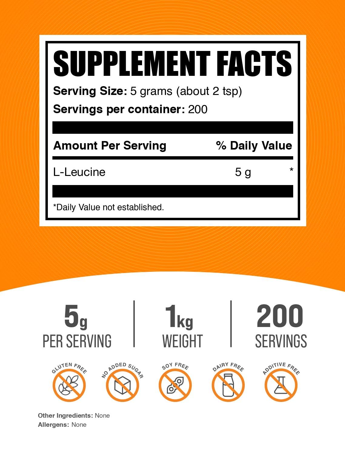 BulkSupplements Pure L-Leucine Powder - Unflavored BCAA Amino Acid Supplement for Muscle Recovery & Growth - 1kg (2.2 lbs) - Ideal for Post-Workout, Fitness Enthusiasts & Athletes
