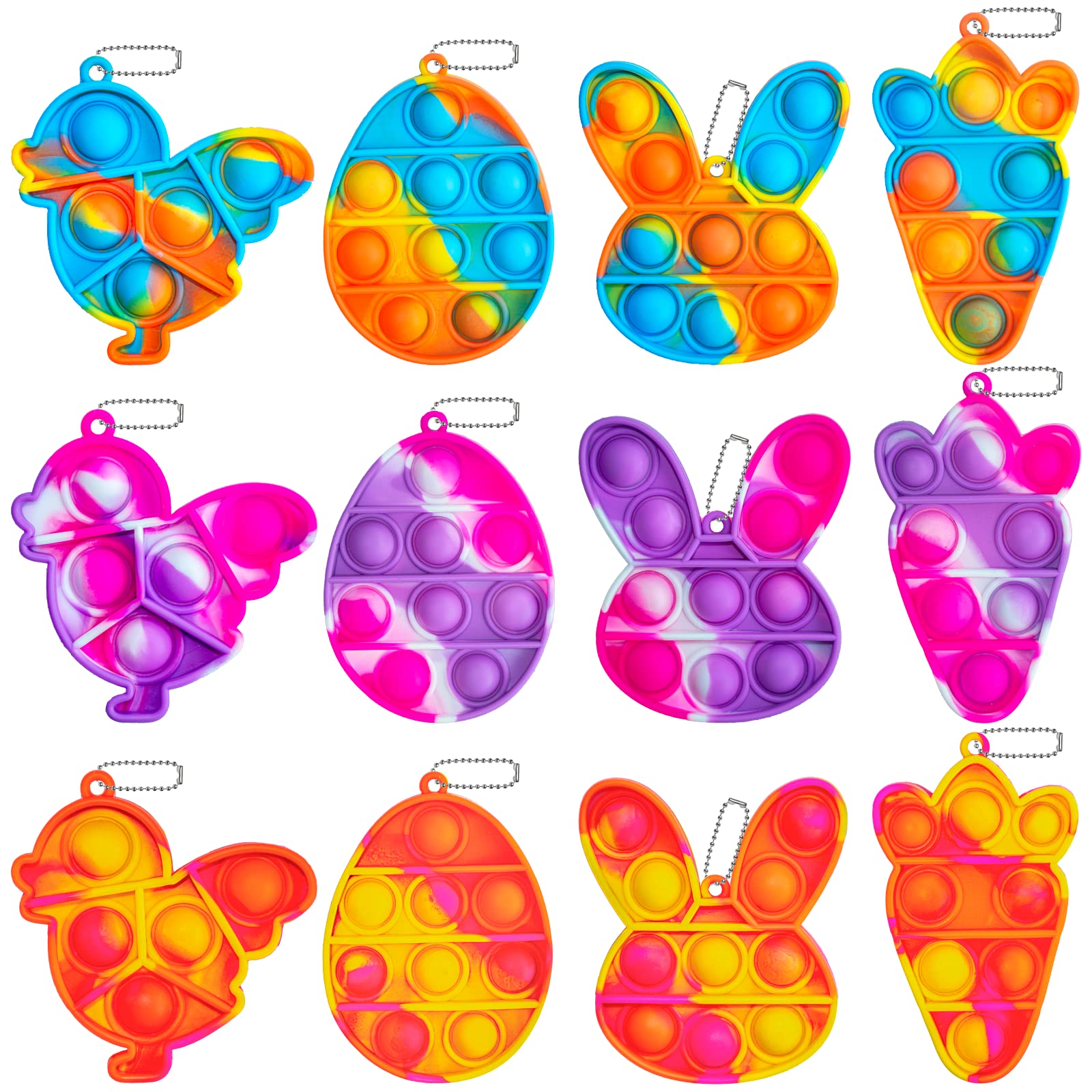 12 Pack Mini Pop Fidget Toys - Easter Basket Stuffers, Sensory Push Bubble Toys for Kids & Adults, Bunny Egg Keychain Poppers - Perfect for Easter Decorations, Party Favors & Stress Relief Gifts