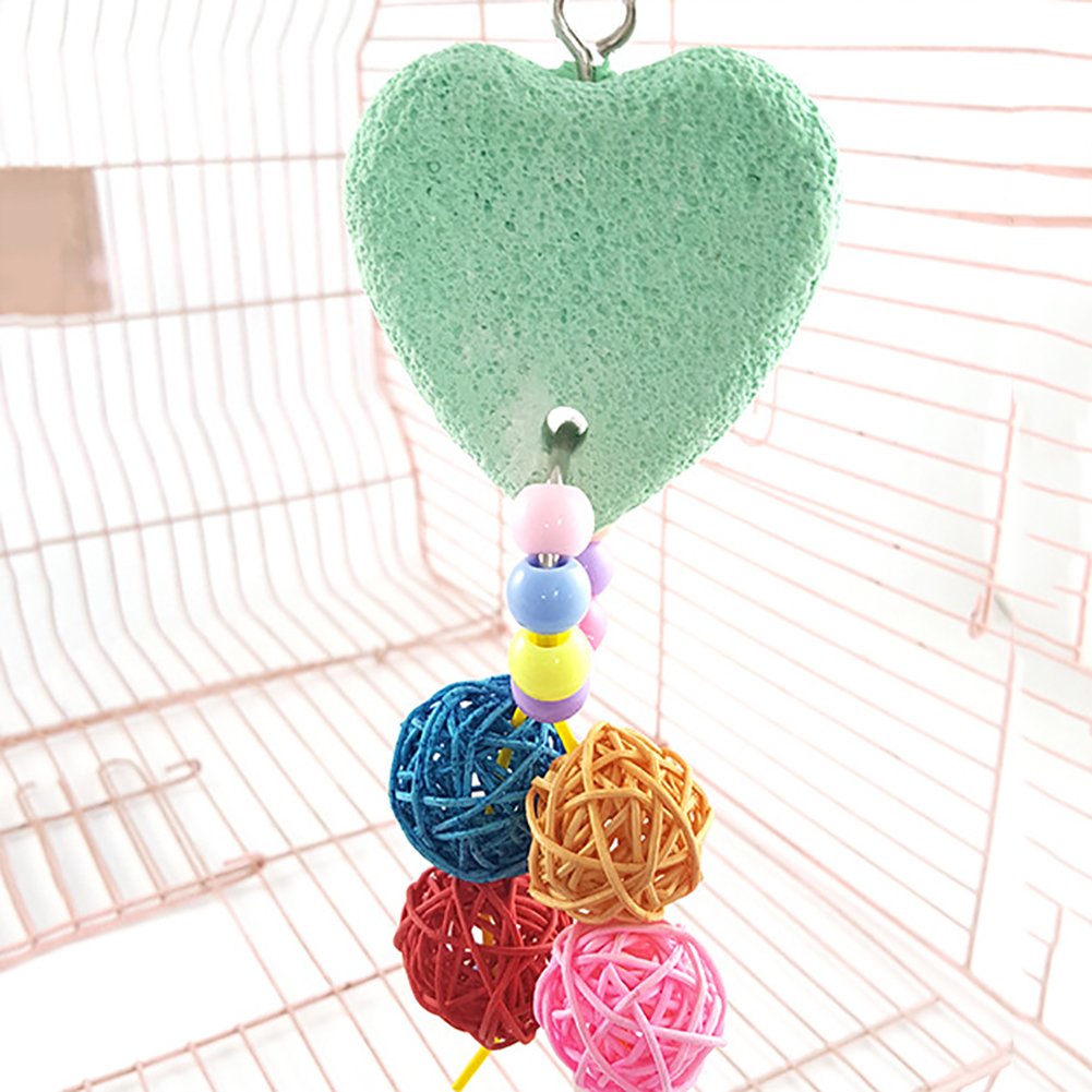 Colorful Parrot Chew Toys for Teeth Care - Hanging Swing Balls with Heart Stone | Bird Enrichment Activity & Cage Accessories for Small Pets