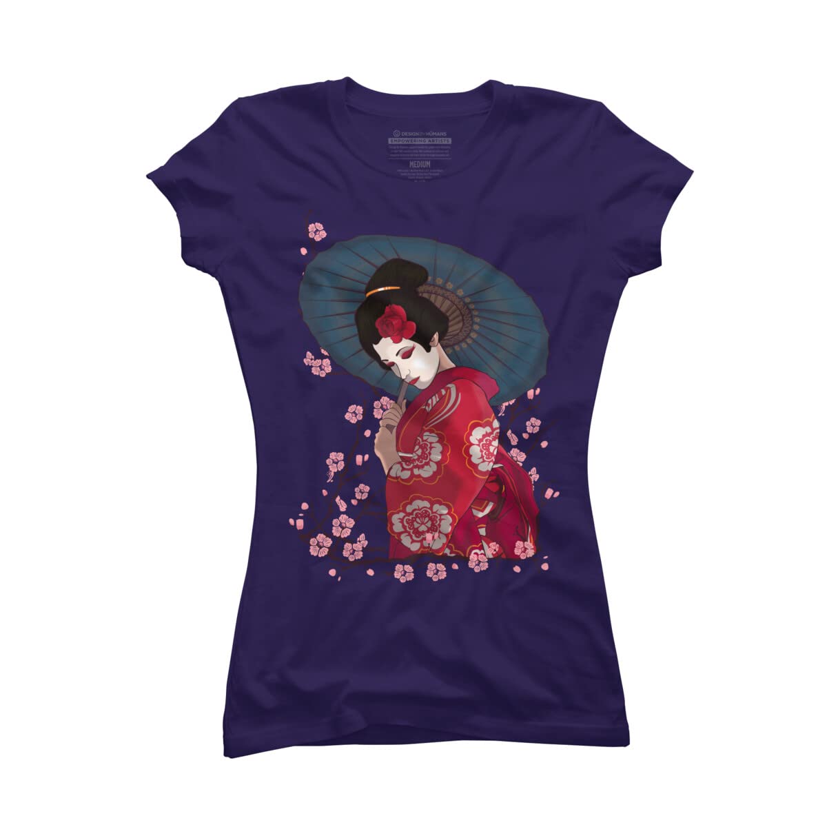 Design By Humans Junior's Cherry Blossoms by Matt T-Shirt - Women's Floral Graphic Tee for Casual Wear & Spring Outfits