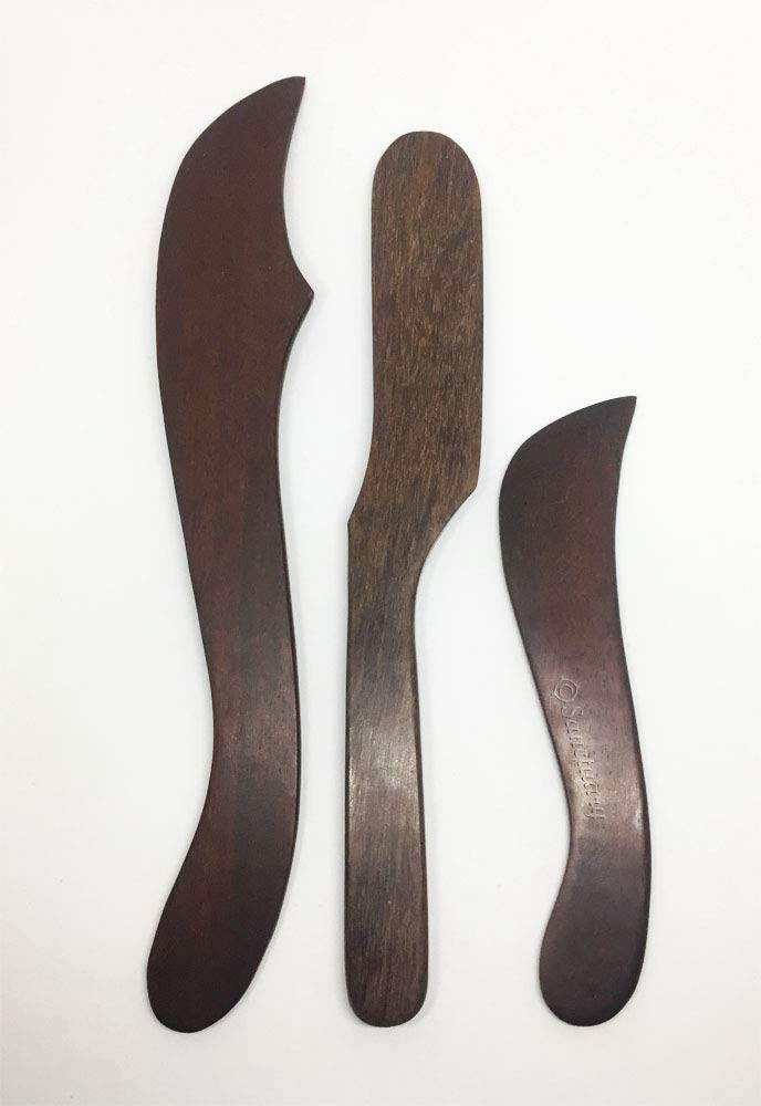 3-Piece Wooden Gua Sha Massage Set - Curve Knife & Dagger Shape Scraping Tools for Face, Neck & Back Pain Relief - Natural Body Massager for Thai Therapy & Relaxation at Home or Spa