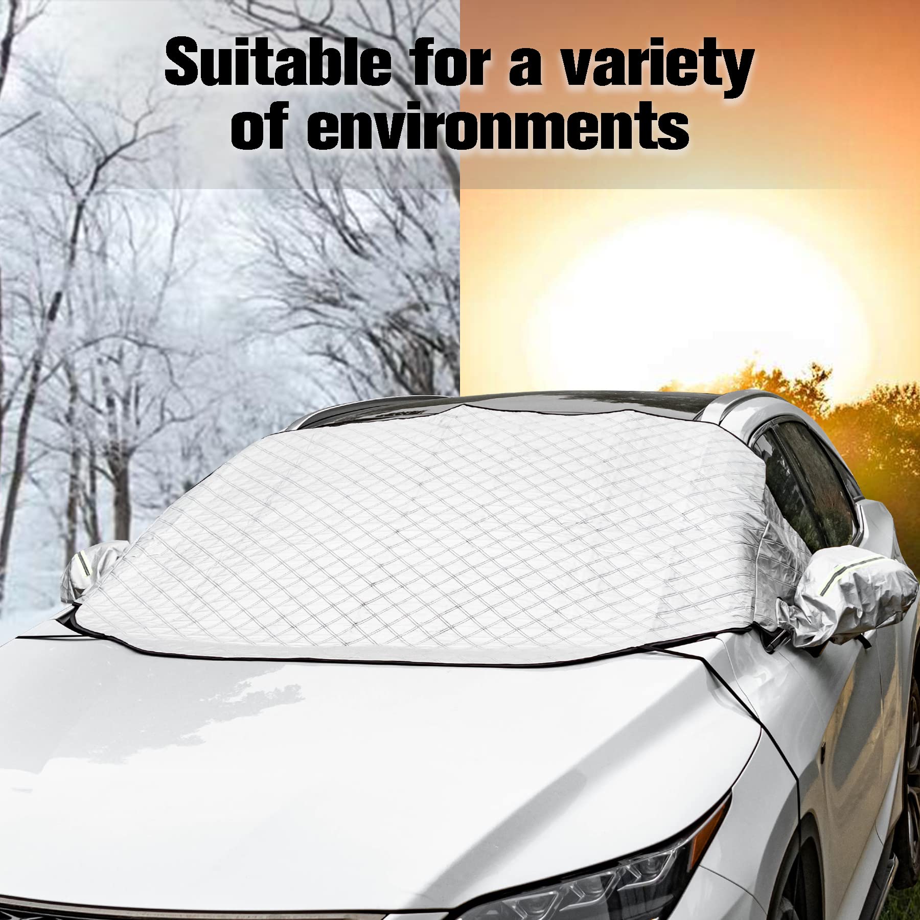 Amiss 4-Layer Magnetic Windshield Snow Cover with Side Mirror Protectors - Universal Fit for SUV, Truck, Sedan, Van - Heavy Duty Winter Car Accessories (Silver) | Perfect for Snowy Days, Parking Protection & Extreme Weather Conditions