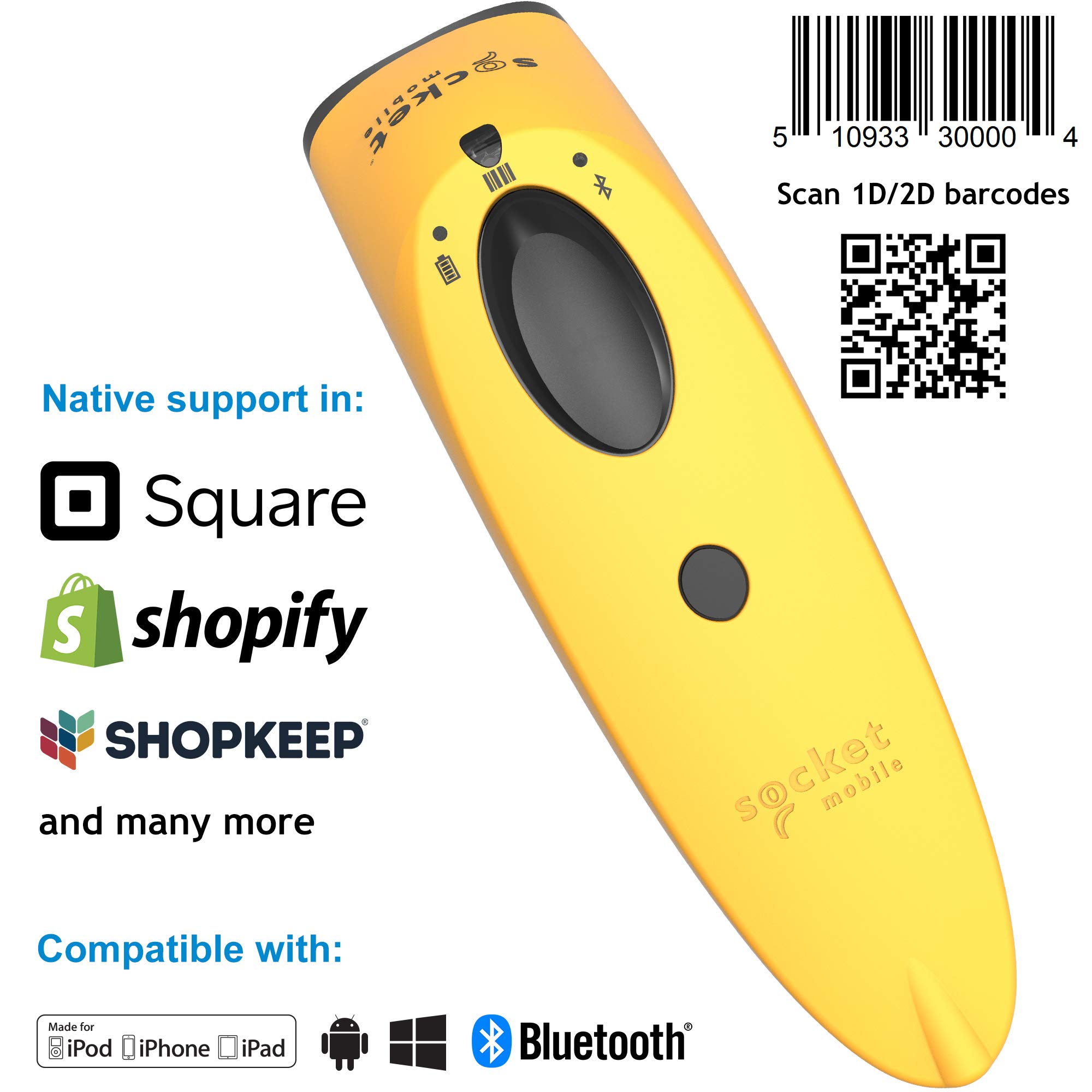 SocketScan S740 2D Barcode Scanner - High-Speed Wireless QR Code Reader for Retail, Warehouse & Inventory Management (Yellow)