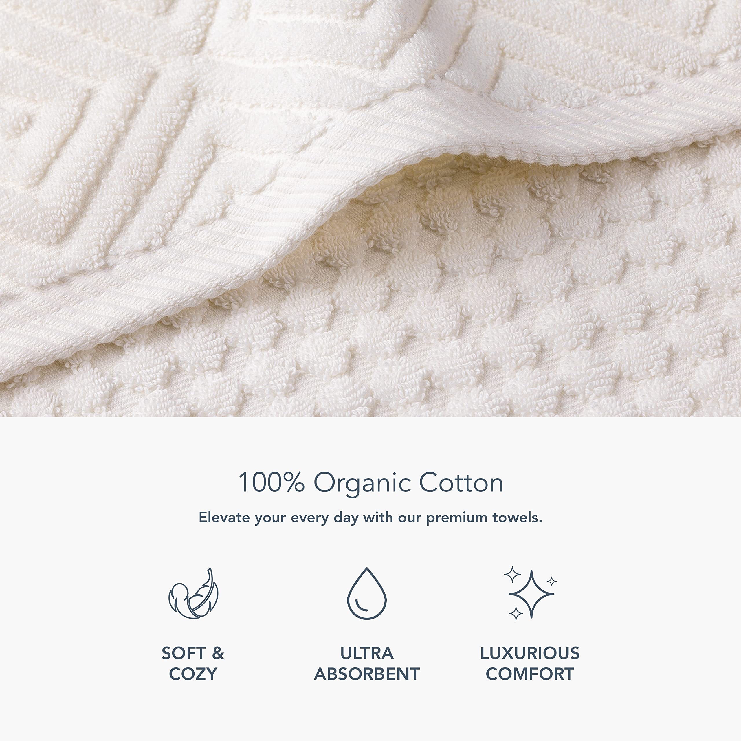 Texere 100% Organic Cotton Diamond Jacquard Luxury Bath Towel Set - Ultra Soft & Absorbent Hotel & Spa Quality Towels - 2 Large Bath Towels, 2 Hand Towels, 2 Washcloths (6-Piece Set, Cream) - Perfect for Bathroom, Spa, Gym & Luxury Home Decor