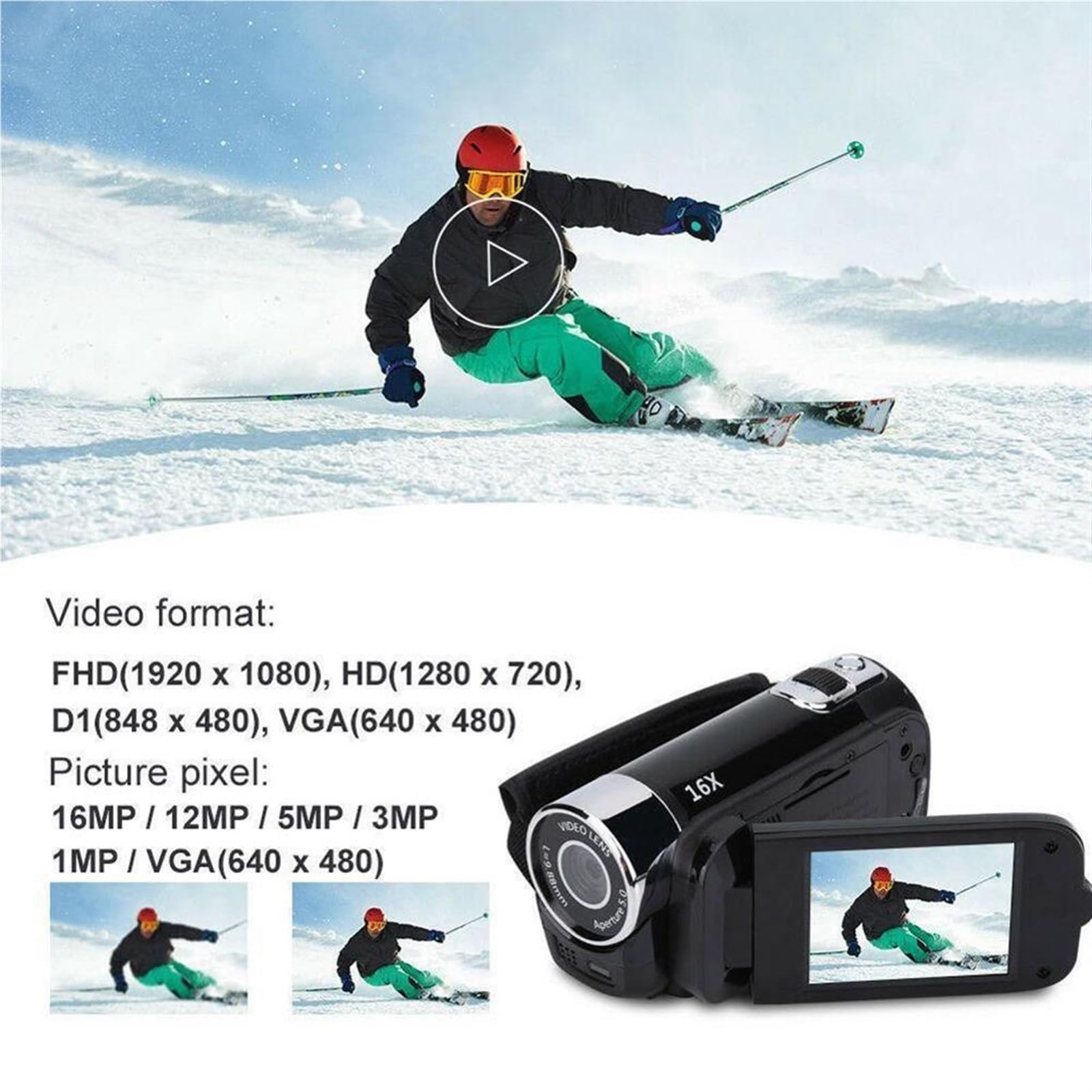 MZZYG 1080P HD Digital Video Camera with LCD Screen, Built-in Microphone & 16X Zoom - Portable DV Camcorder for Vlogging, Travel, Home Videos and YouTube Recording