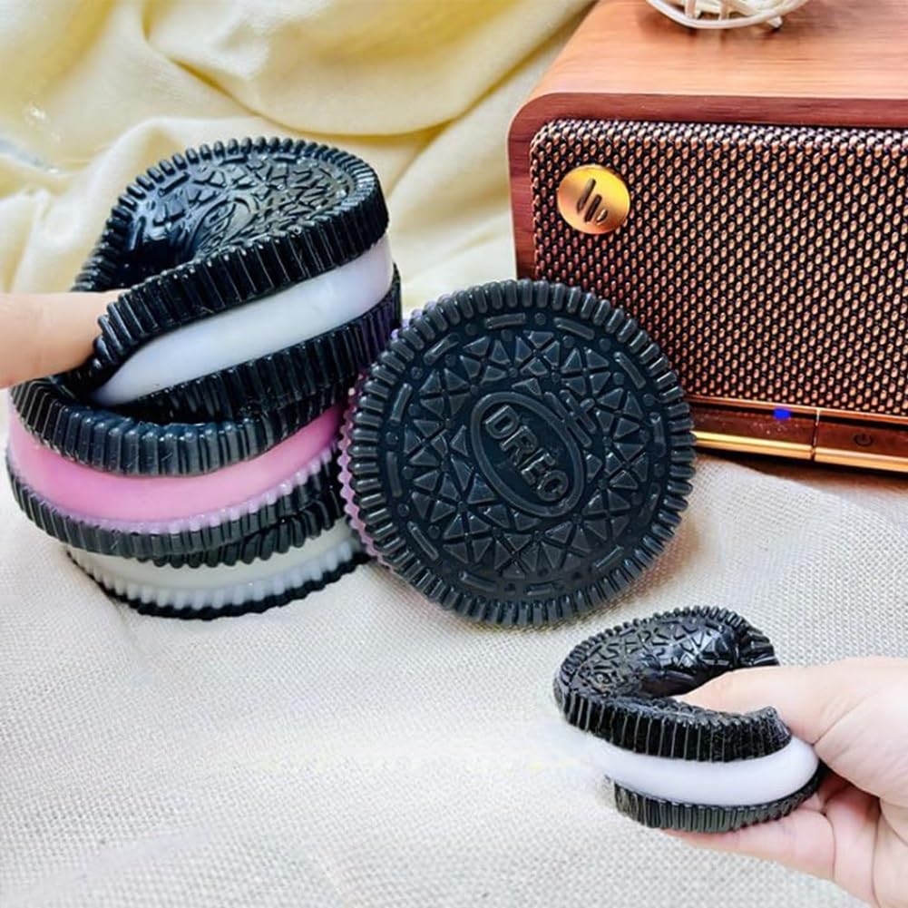 Ultra-Soft Pink & Blue Oreo Squishy Stress Relief Toy - Taba Squishy Oreo Biscuit with Cream Sandwich Design - Perfect for Birthday Parties, Office Desk Decor, and Anxiety Relief - Fun Sensory Fidget Toy for Kids & Adults