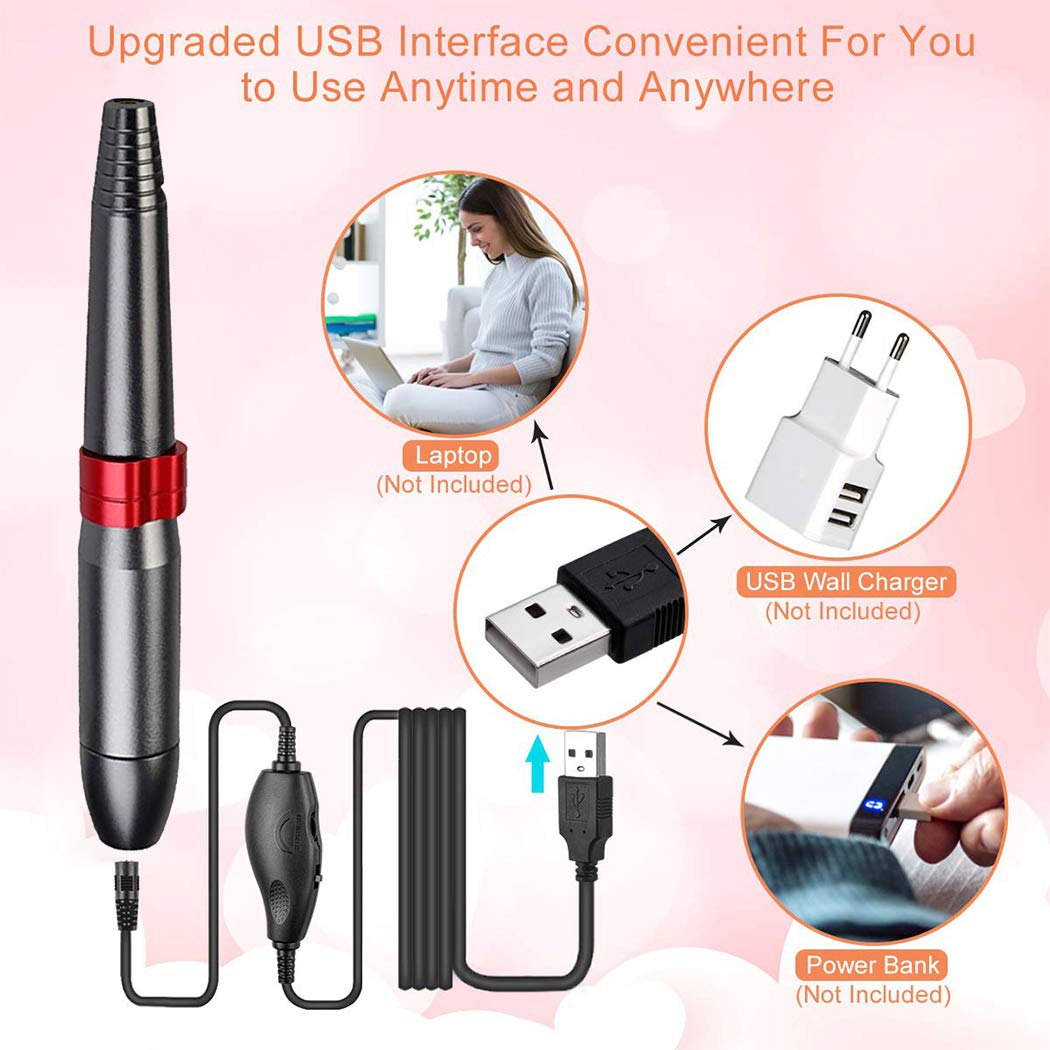 Professional USB Electric Nail File Set - Rechargeable Nail Drill Machine for Manicure & Pedicure, Nail Art Tool with Multiple Attachments | Perfect for Home Salon, Nail Polish Removal & DIY Nail Care