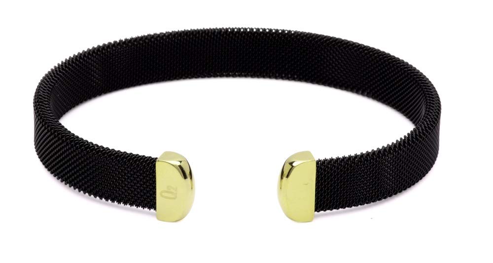 QRAY Midnight Black and Gold Stainless Steel Mesh Golf Bracelet for Men & Women - Stylish Sports Jewelry for Golf, Tennis, Running & Everyday Wear