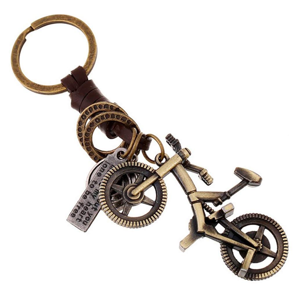 Alloy Retro Bicycle Keychain with Leather Woven Design - Creative Jewelry Accessory for Keys, Bags, and Outdoor Adventures