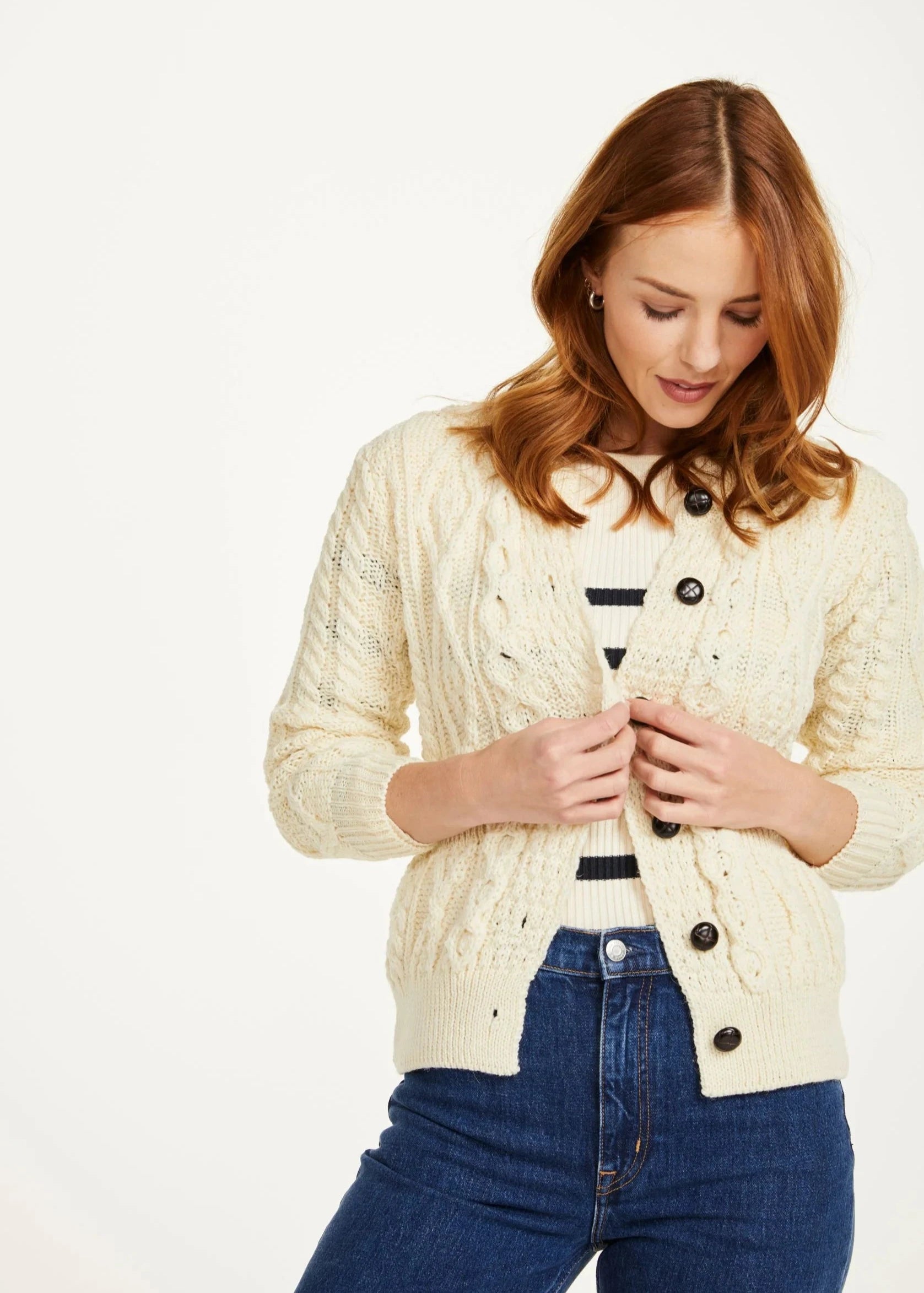 Inagh Ladies Aran Cardigan - Women's Natural Wool Sweater for Fall & Winter | Cozy Knit Cardigan for Casual Outfits, Office Wear & Holiday Season