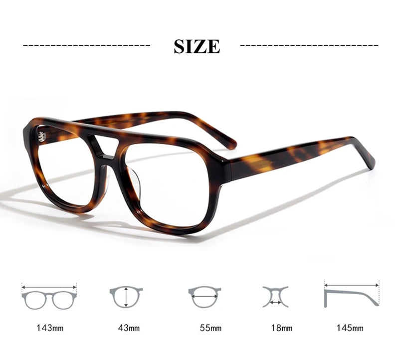 Stylish Unisex Black Acetate Square Frame Eyeglasses with Double Bridge - Perfect for Work, Reading & Fashion Accessories