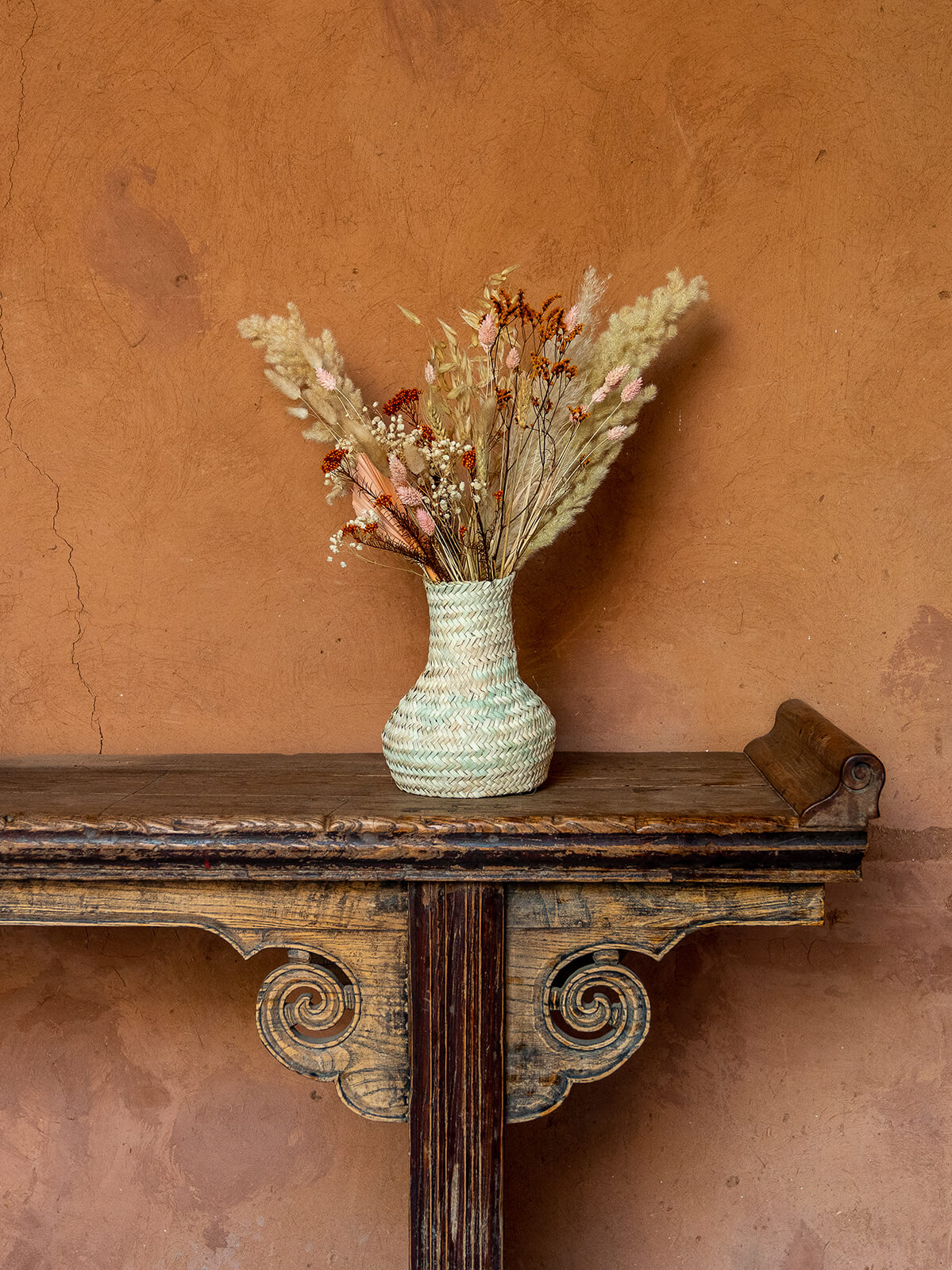 Handmade Moroccan Woven Vase - Boho Home Decor, Ethnic Wicker Basket for Flowers & Plants | Perfect for Living Room, Bedroom, or Office Decoration