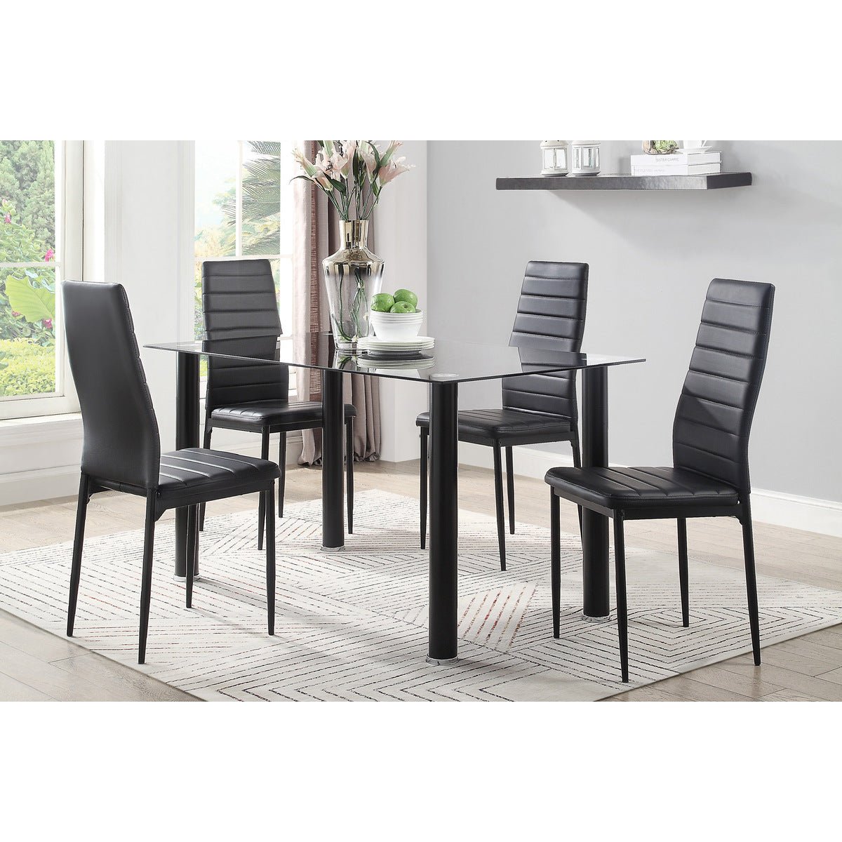 Stylish Black Florian Dining Table with Tempered Glass Top - Perfect for Modern Dining Rooms, Kitchens & Small Spaces