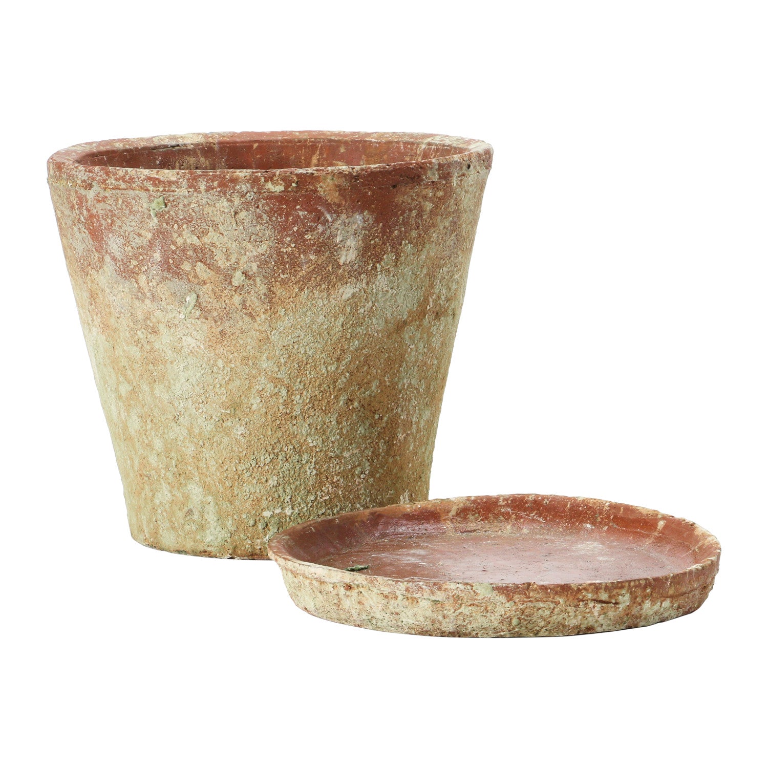 Distressed Cement Planter with Saucer - Modern Indoor/Outdoor Plant Pot for Succulents, Herbs & Small Plants - Perfect for Home, Office & Garden Decor