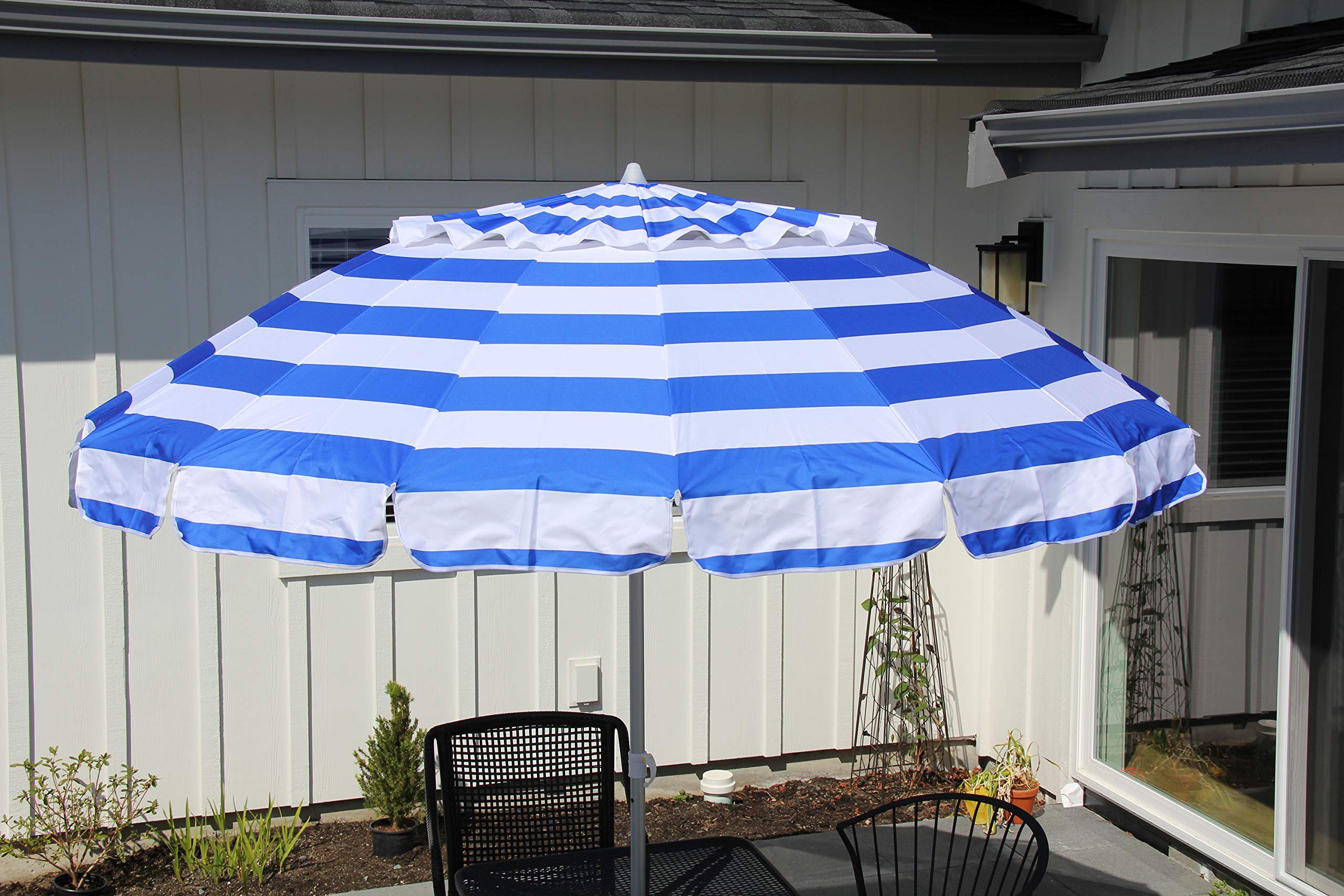 Heininger Deluxe 8 ft Royal Blue and White Stripe Patio Umbrella - UV Protection Outdoor Beach Umbrella for Pool, Garden, Backyard, and Seaside Use