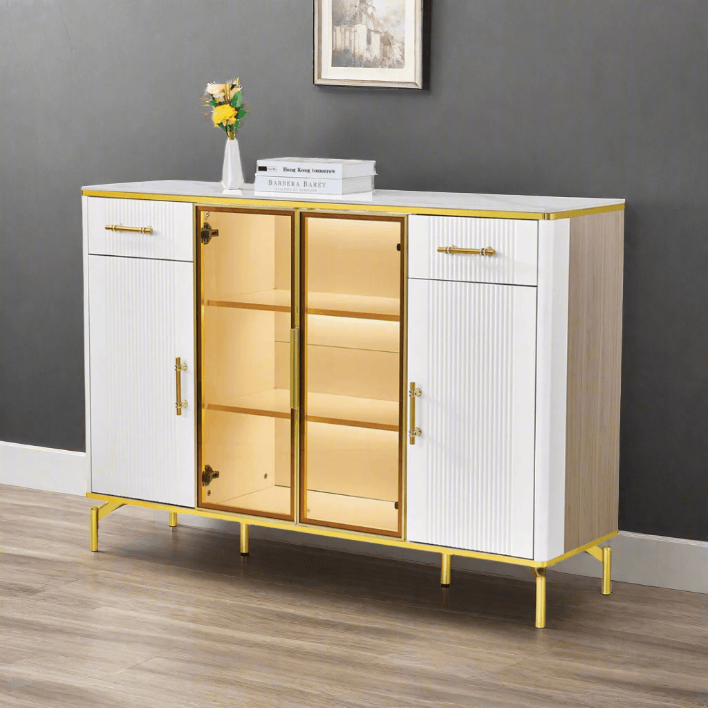 Maurille II Buffet Hutch with Storage - 55 Inch Solid Wood Sideboard Cabinet for Dining Room, Kitchen, or Living Room - Perfect for Home Decor and Entertaining