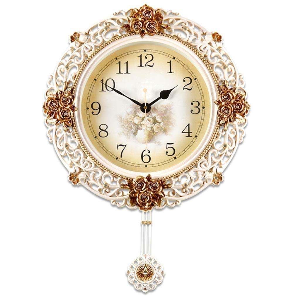 Elegant MGE European Wall Clock with Pendulum - Silent Quartz Large Ornate Clock for Home & Garden Decor - Perfect for Dining Room, Living Room, Office | Style 2 | Vintage Home Décor & Gift Idea