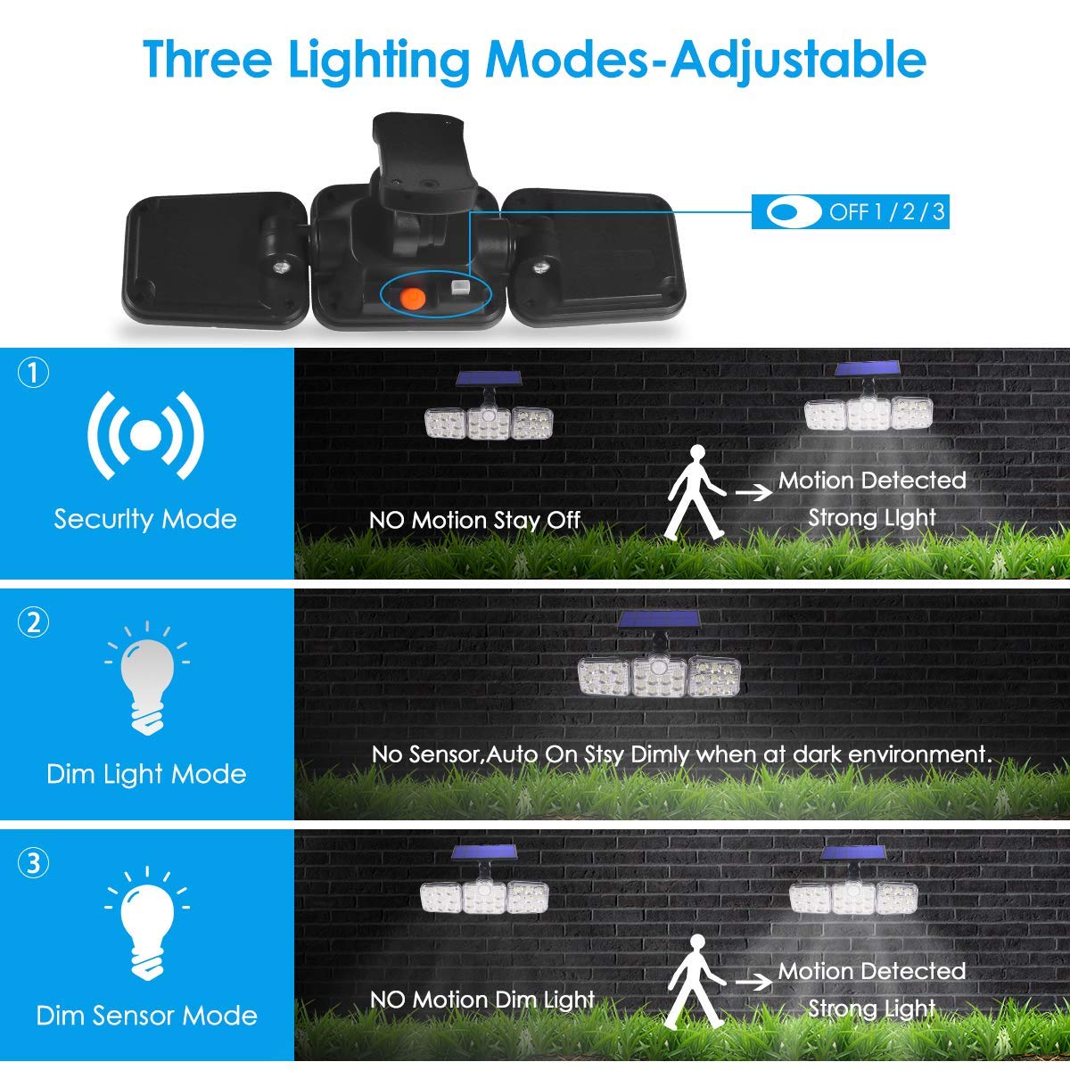 Solar Powered Outdoor Motion Sensor Lights - 3 Modes, IP65 Waterproof, Adjustable Bright Security Flood Lights for Garden, Yard, Garage, Patio & Pathway | Ideal for Home Security, Landscape Lighting & Nighttime Safety (Orange)
