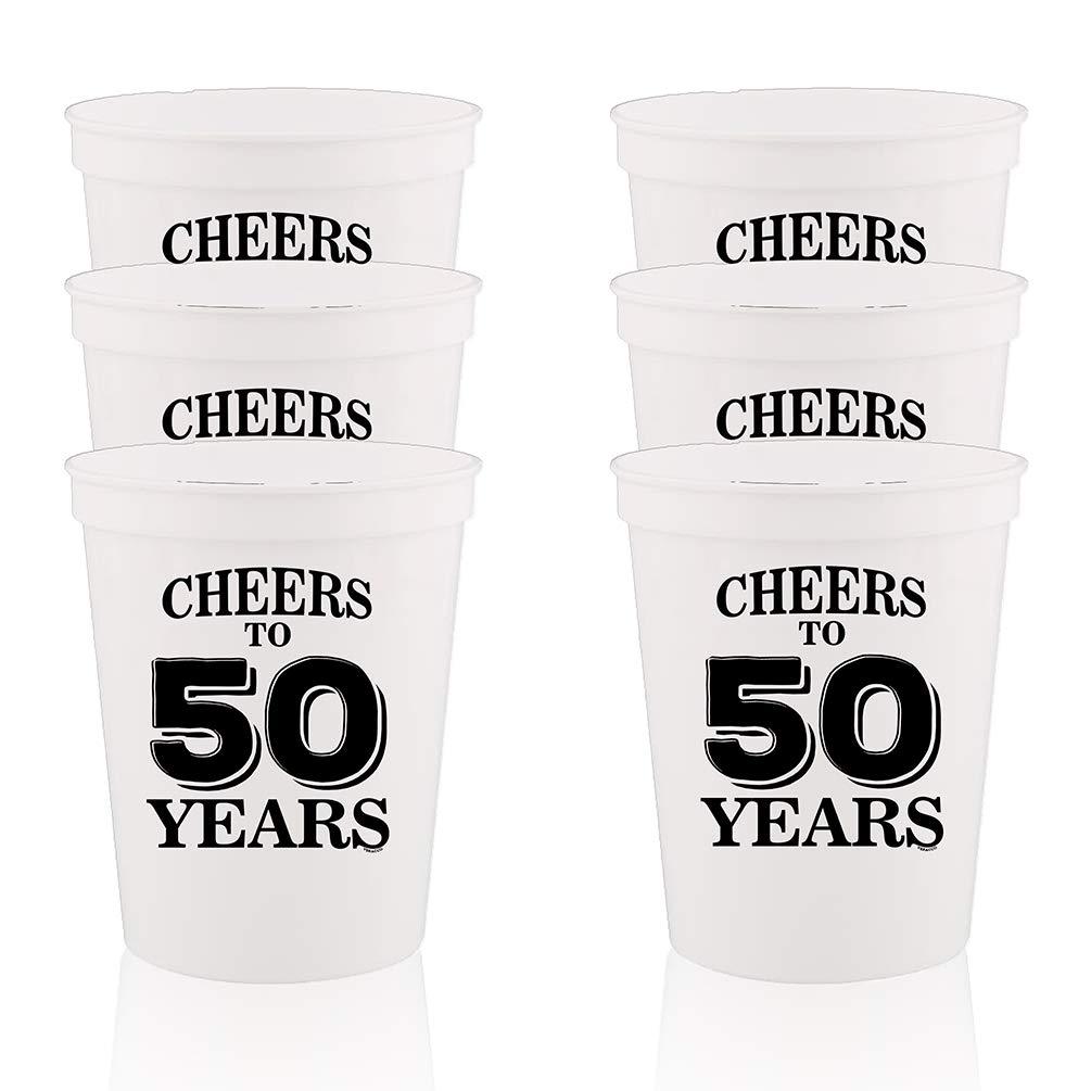 Cheers To 50 Years Stadium Party Cup - 50th Birthday Gift & Decorations - Fifty And Fabulous Plastic Drinking Cups for Best Friend - Perfect for Birthday Parties, Anniversaries & Celebrations