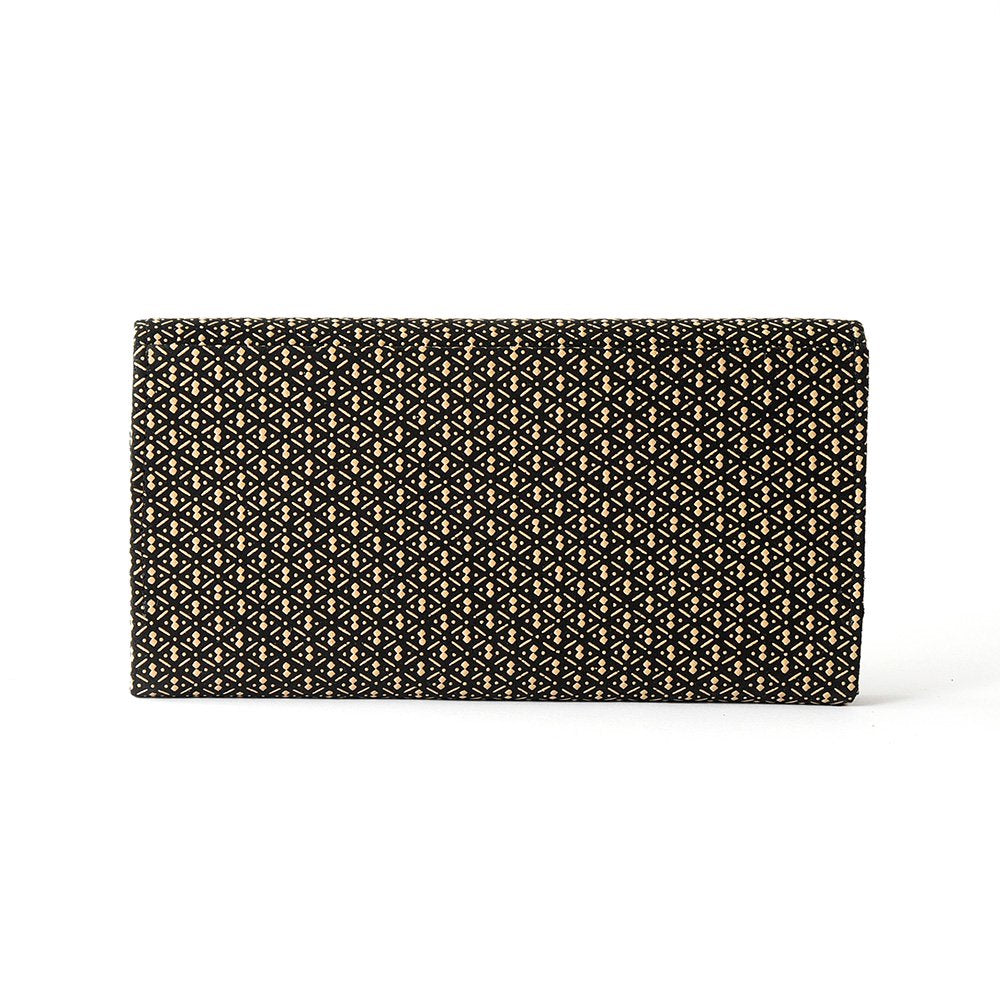 Japanese Deerskin Leather Long Wallet with Urushi Lacquer - Gourd Pattern in Gray Black - Handmade in Japan - Perfect for Gifts, Travel & Everyday Use