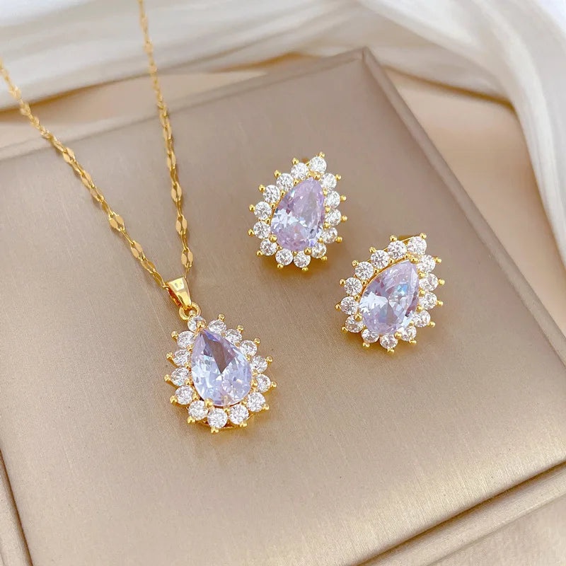Elegant Crystal Water Drop Pendant Necklace - Perfect for Weddings, Parties & Special Occasions
