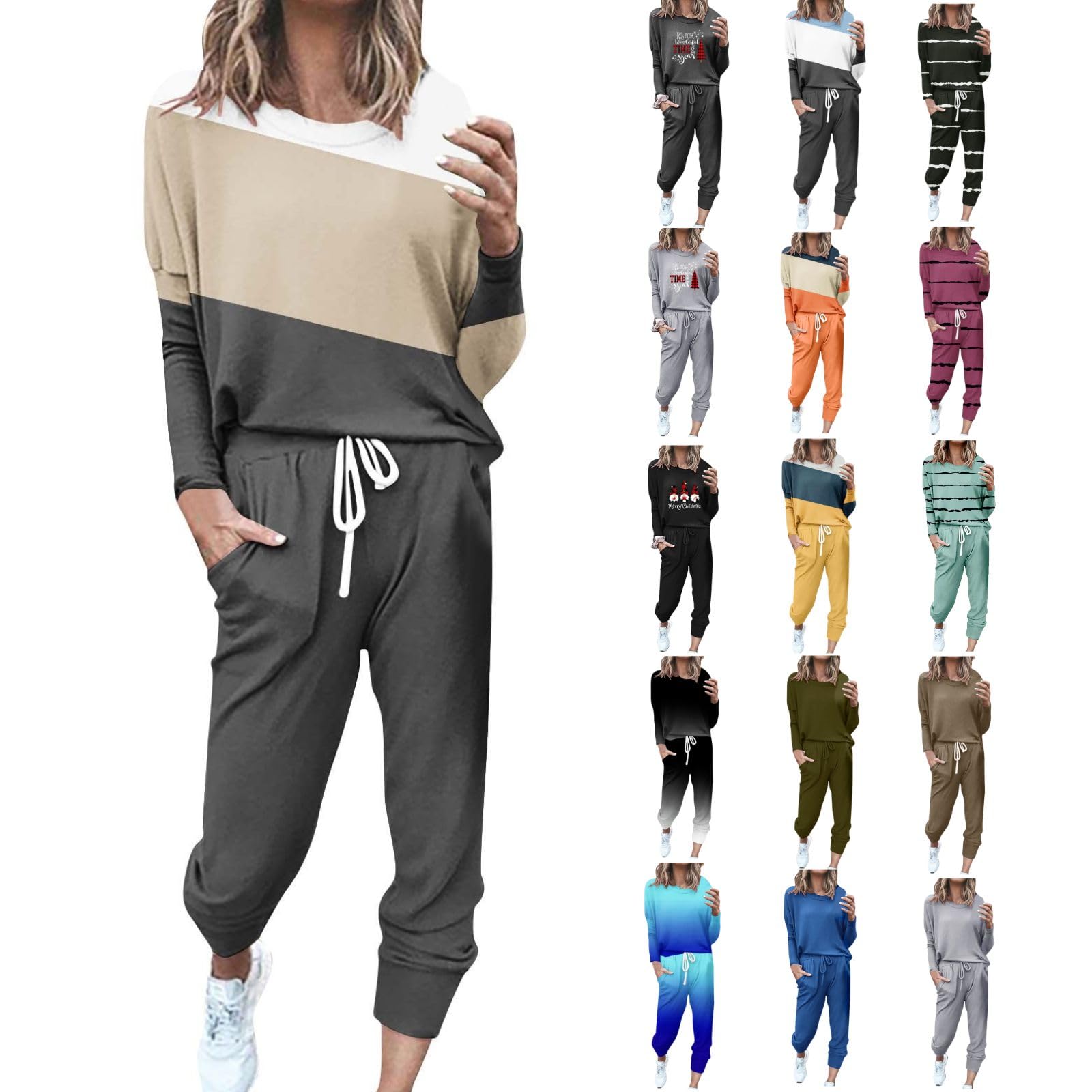 Xdegoge Women's 2-Piece Jogger Set - Long Sleeve Crewneck Lounge Wear, Athletic Sweatsuit for Travel, Yoga & Casual Outfits | Perfect for Airplane Trips, Gym Workouts & Relaxing at Home