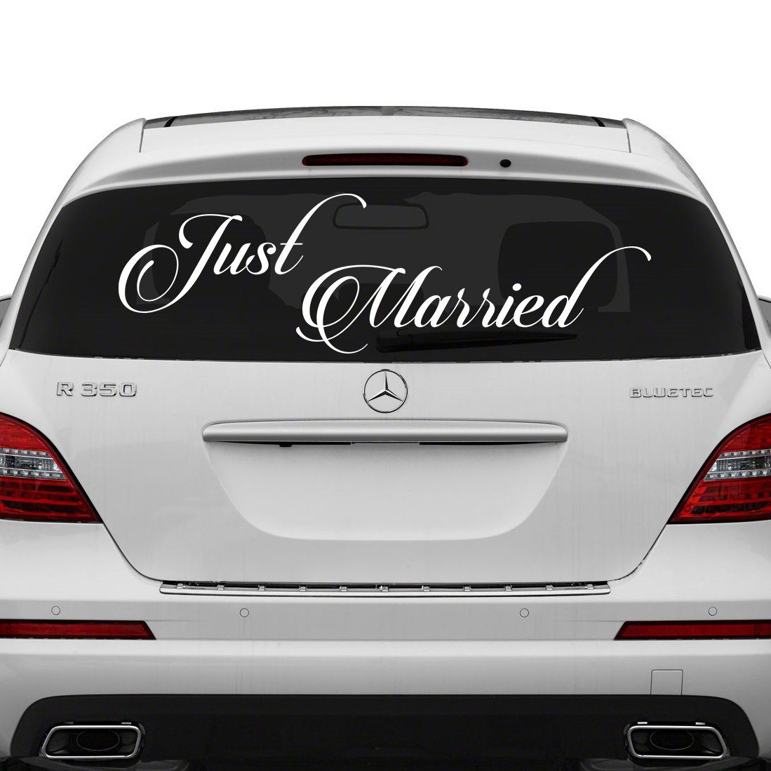 Just Married Vinyl Car Decal (87'' x 30'') - Wedding Car Window Cling Banner Sticker with Free Bonus Decal - Perfect for Newlyweds' Getaway Car Decor & Bridal Shower Decorations