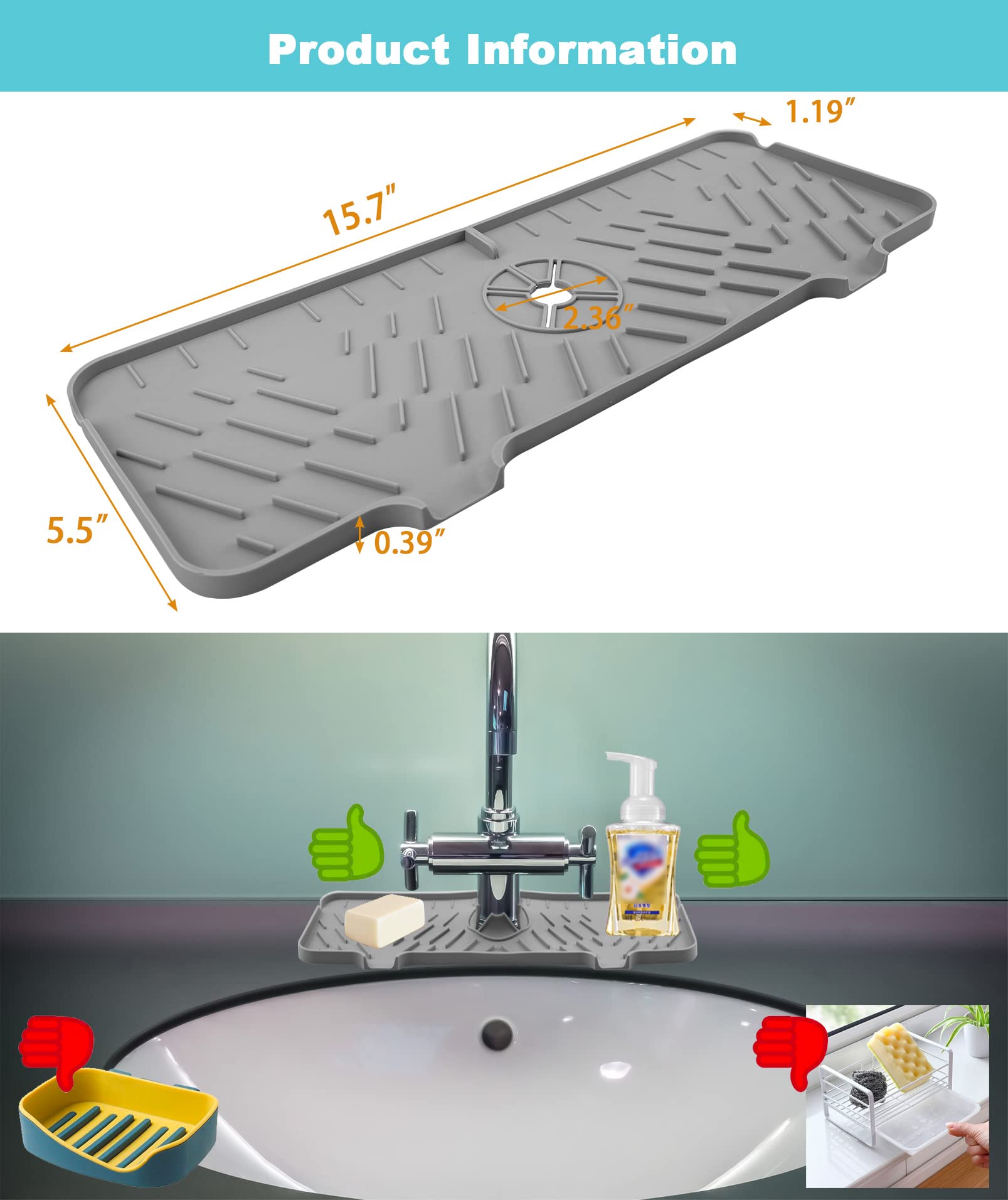 **Silicone Faucet Splash Guard Mat - Non-Slip Drip Catcher, Sink Drain Pad for Kitchen & Bathroom, Waterproof Backsplash Protector, Rubber Drying Mat for Countertops (Black) - Perfect for Spill Prevention & Surface Protection**