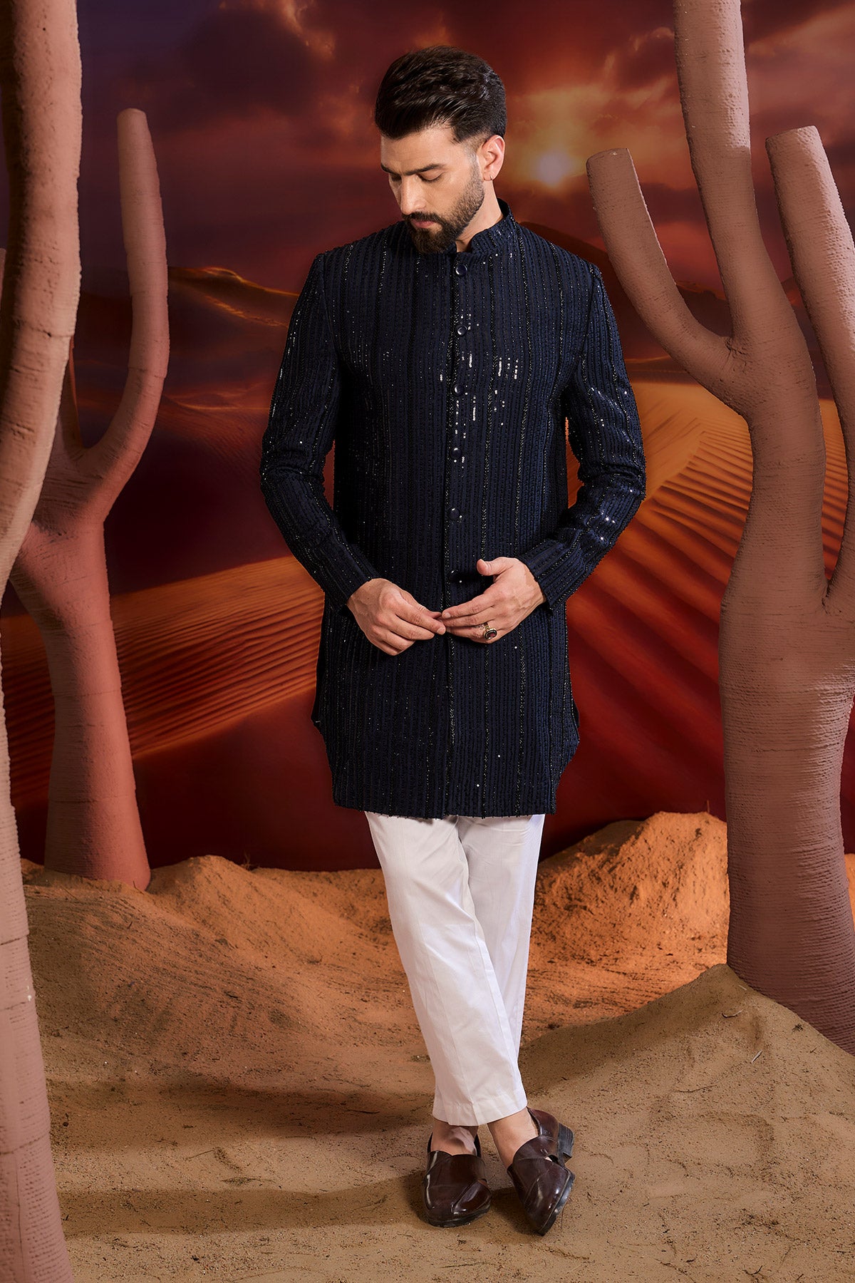 Elegant Navy Blue Royal Cut Indo-Western Dress for Women | Perfect for Weddings, Parties & Festive Occasions