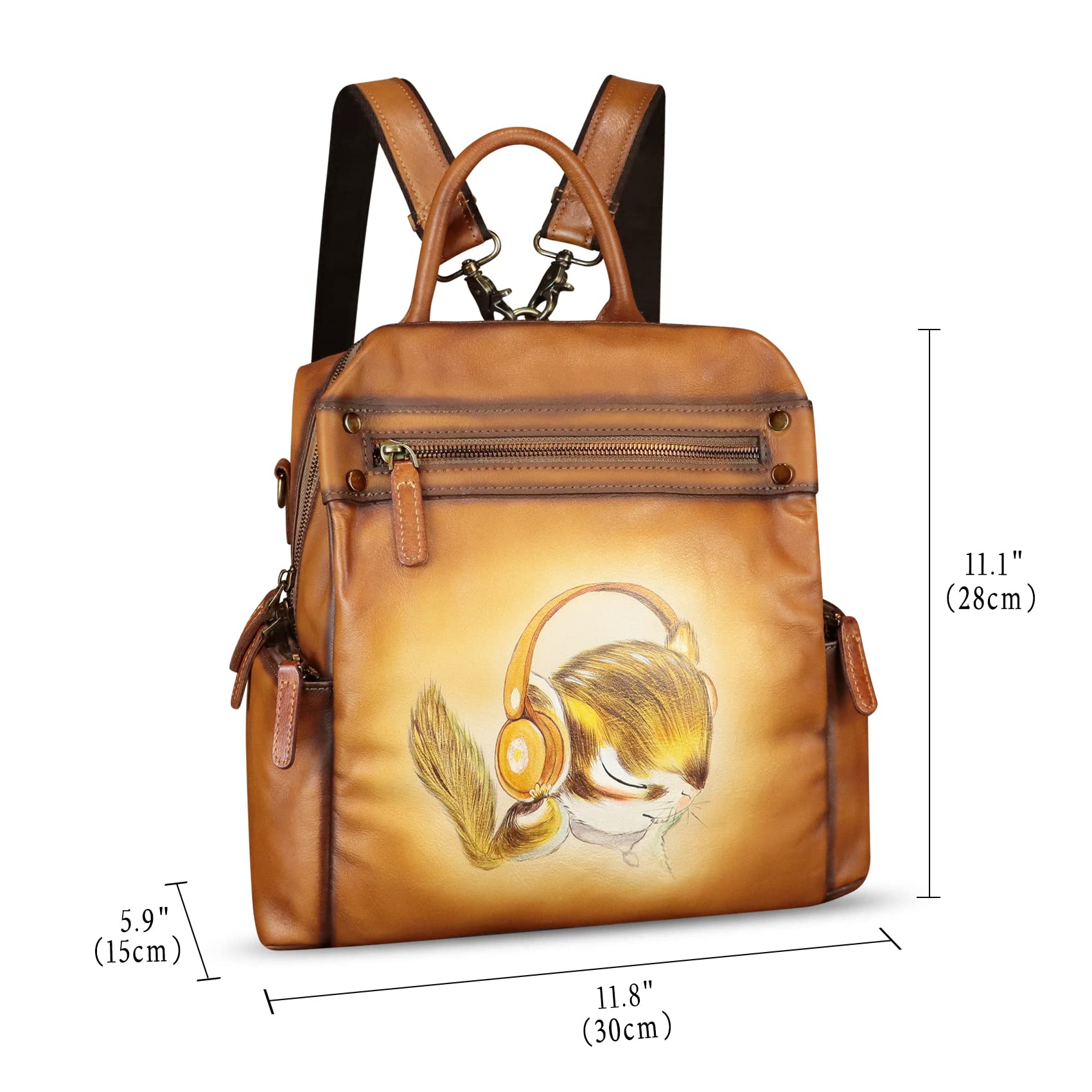 Handmade Genuine Leather Backpack for Women - Hand Painted Designer Knapsack Purse, Convertible Rucksack for College, Travel & Daily Use (Pattern 1) - Perfect for Work, School & Casual Outings