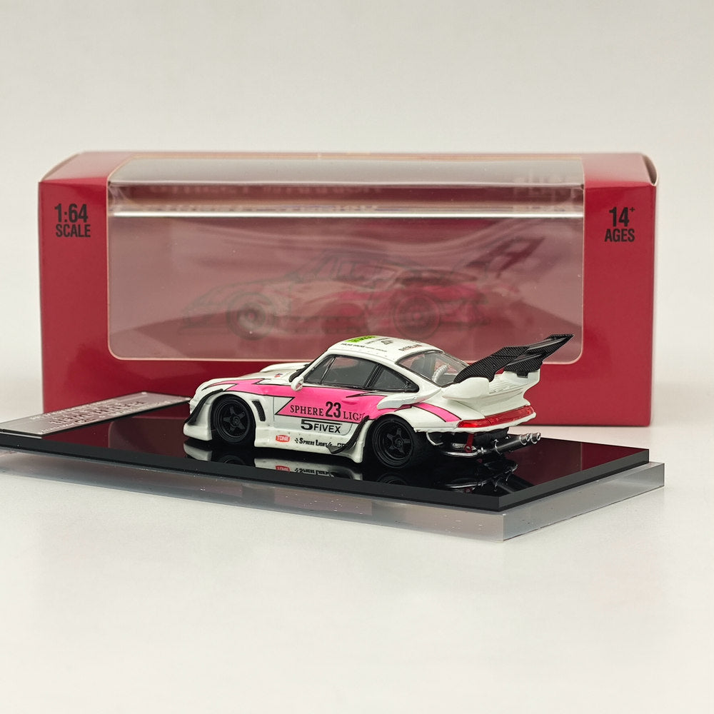 1/64 Scale RWB Porsche 993 Rauh-Welt Modified Pink #23 Tall Wing Diecast Model Car - Limited Edition Collectible for Display & Racing Enthusiasts