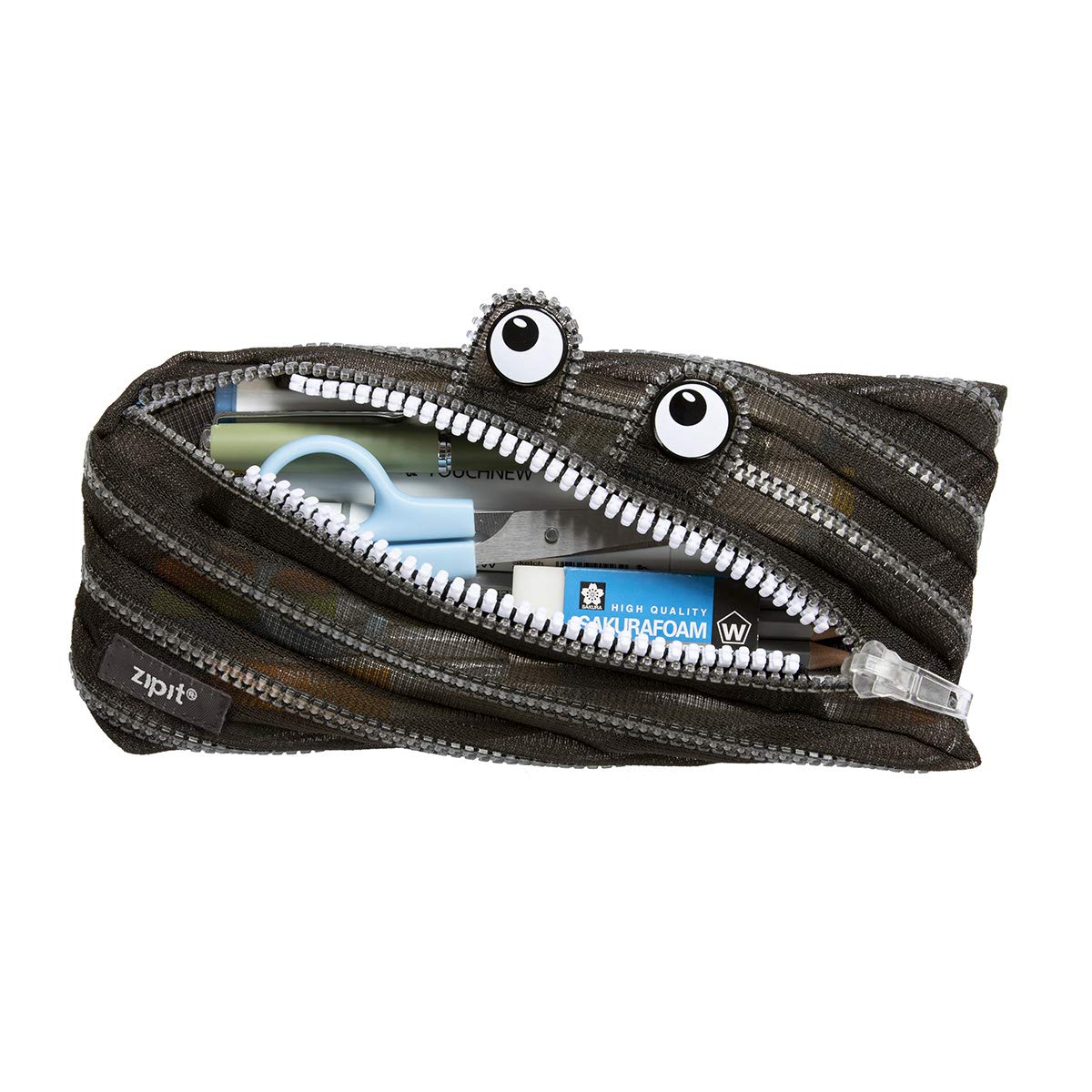 ZIPIT Monster Pencil Case for Boys - Large Capacity 30-Pen Organizer, Machine Washable Zipper Pouch (Black Mesh) - Perfect for School, Office & Art Supplies Storage