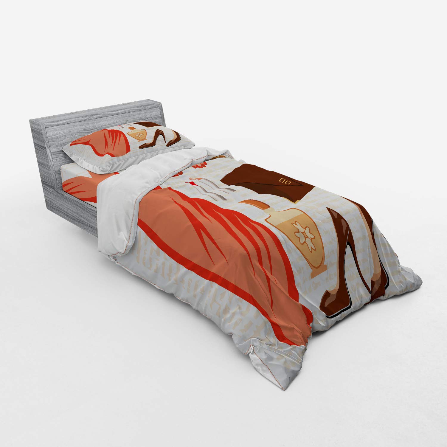 Ambesonne Fashion Duvet Cover Set - 3 Piece Bedding with Sham & Fitted Sheet, Twin XL Size, Salmon Brown Peach - Perfect for Women's Bedroom Decor, Fashion Lover Gift, Dorm Room Essentials