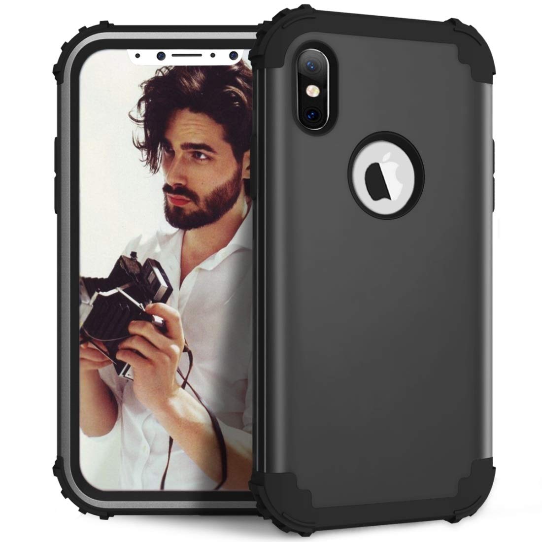 Diamond Series Electroplated PC + Silicone Protective Case for iPhone X/XS - Shockproof Slim Fit Phone Cover (Black) | Perfect for Daily Use, Travel & Work Protection