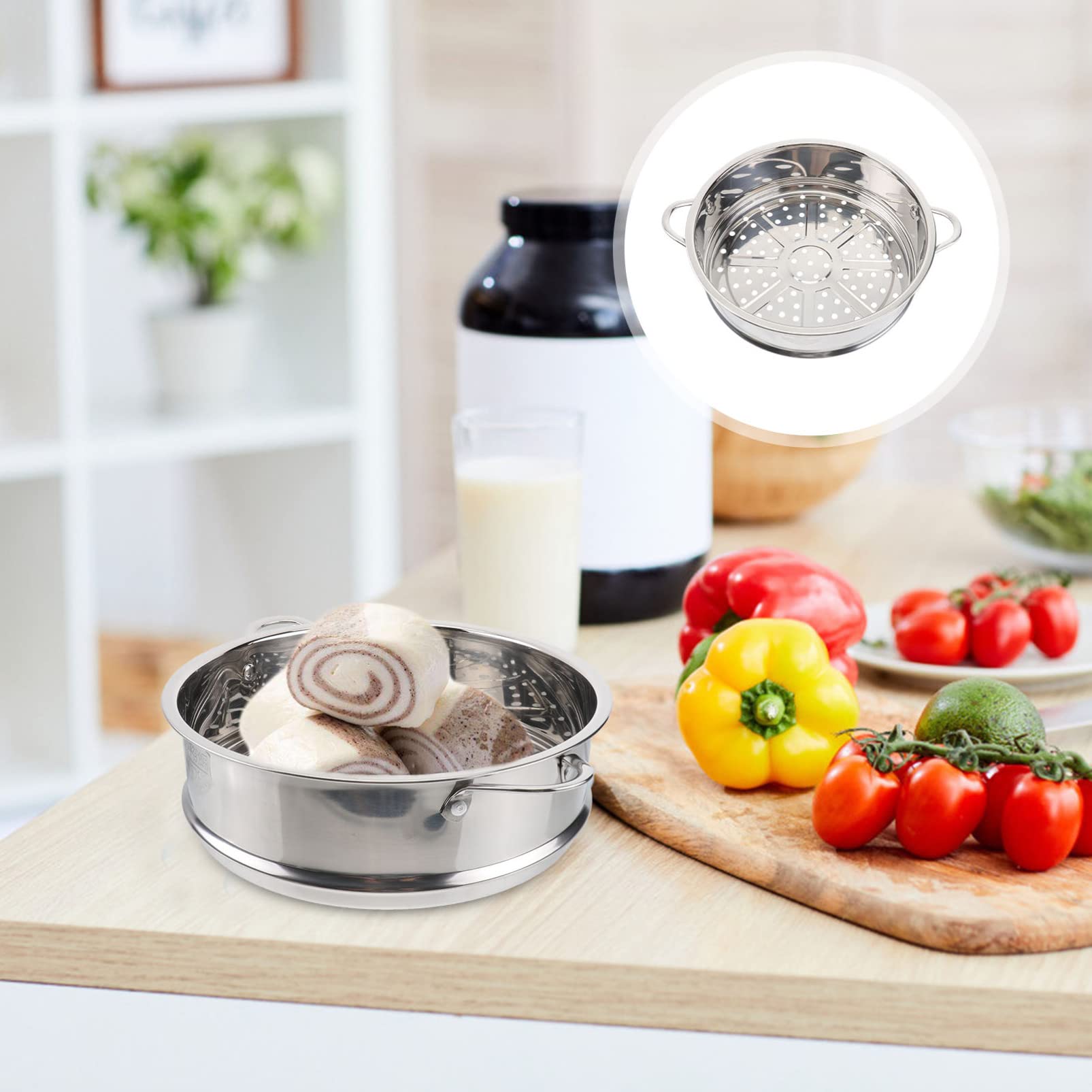 DOITOOL 22cm Stainless Steel Steamer Pot with Basket - Perfect for Dim Sum, Dumplings, Buns & Vegetables | Multi-Purpose Kitchen Cookware for Asian Cuisine & Healthy Cooking