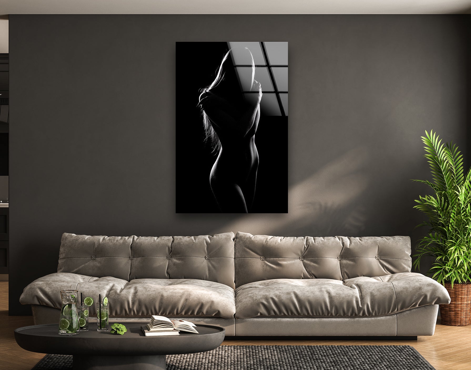 Elegant Black and White Erotic Glass Wall Art for Women - Sensual Home Decor for Bedroom, Living Room & Boudoir