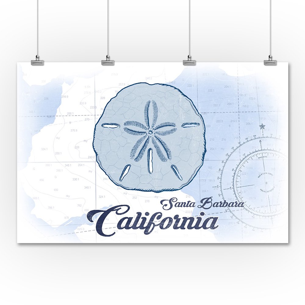 Santa Barbara California Sand Dollar Blue Coastal Icon - 36x54 Giclee Gallery Print - Travel Poster Wall Decor for Beach House, Coastal Living Room & Vacation Home Decor