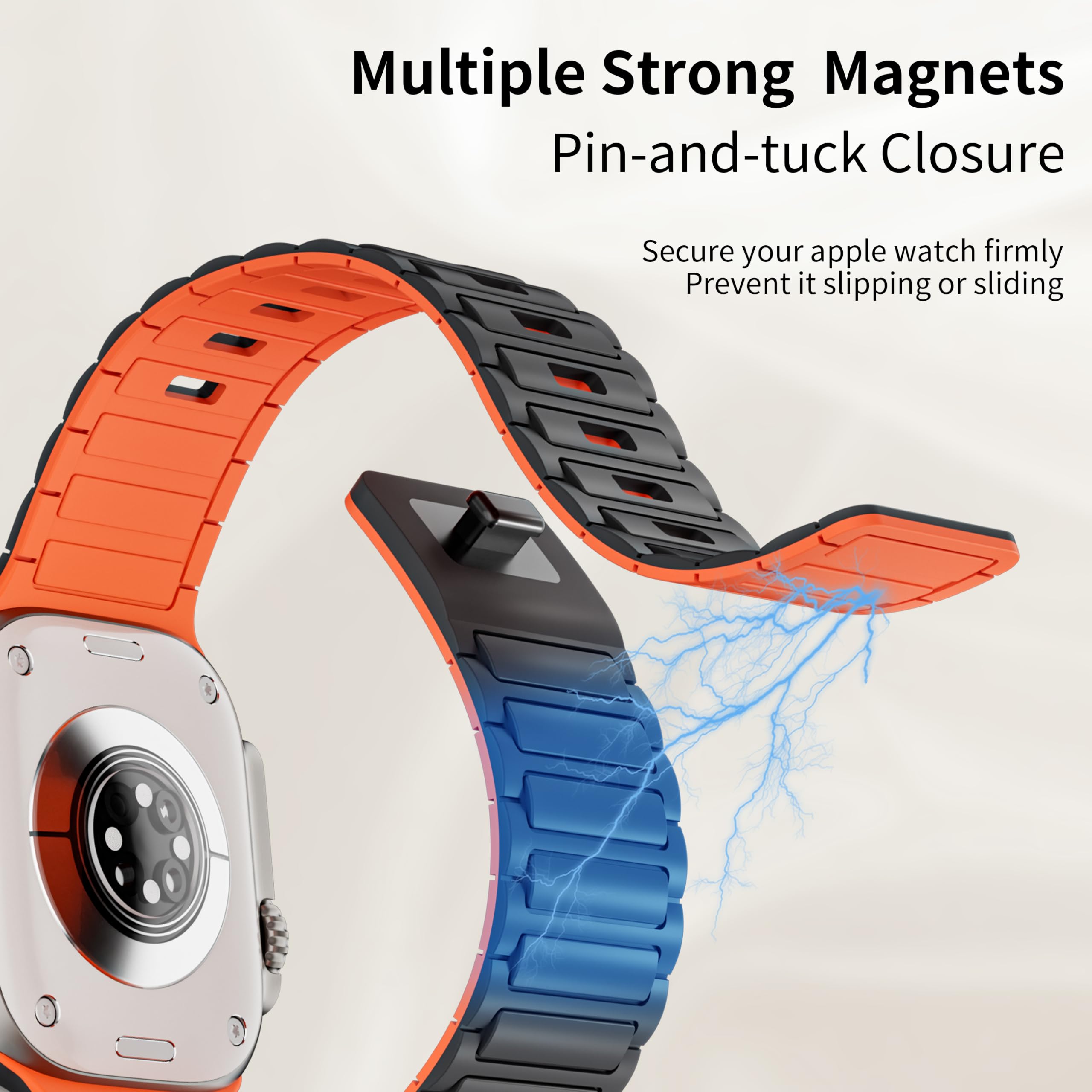 Magnetic Sport Band for Apple Watch Ultra/Series 10/9/8/7/6/5/4/3/SE/2nd - Compatible with 49mm/45mm/46mm/44mm/42mm/41mm/40mm/38mm - Soft Silicone Loop Strap for Men & Women - Perfect for Gym, Running & Everyday Wear